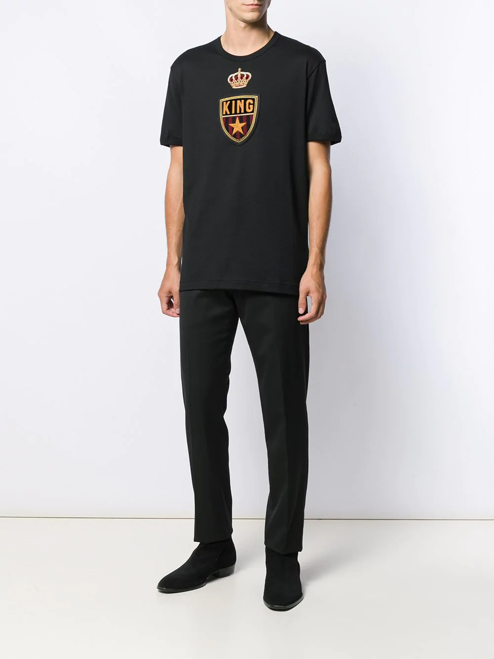 Dolce & Gabbana Mens King Logo Embroidered T Shirt Black Designer Top ...