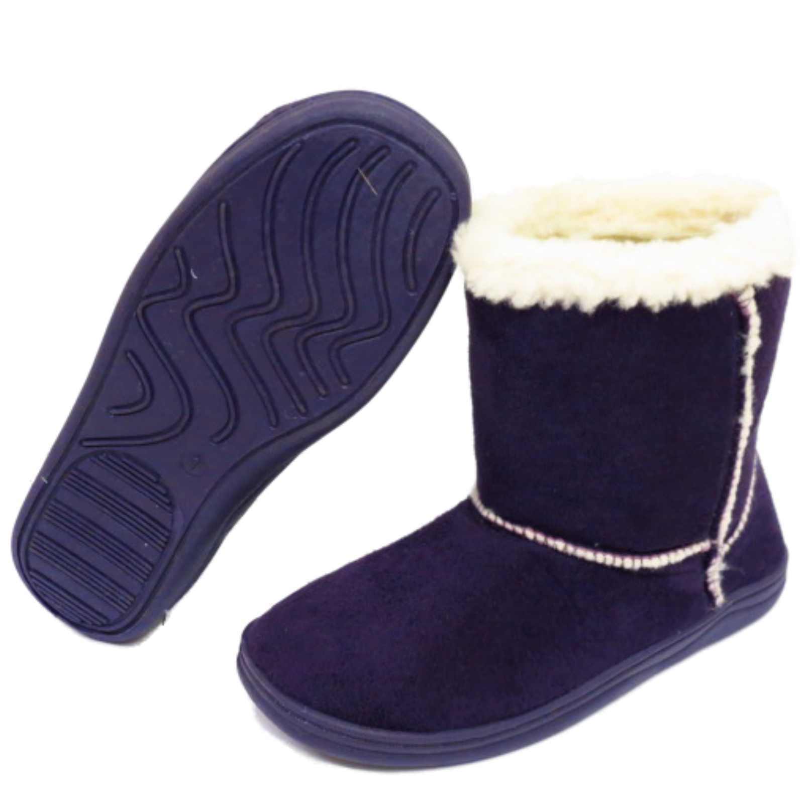 KIDS BLACK GLITTER SNUGG FLAT WARM FAUX-FUR CASUAL COMFY BOOTS SHOES SIZES 10-2
