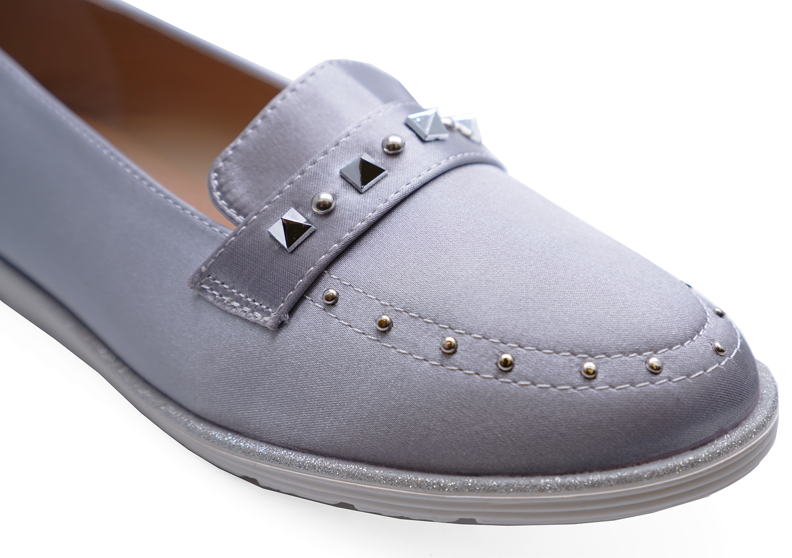 LADIES GREY SLIP-ON STUD LOAFERS SMART CASUAL FLAT COMFY PUMPS SHOES SIZES 3-8 | eBay