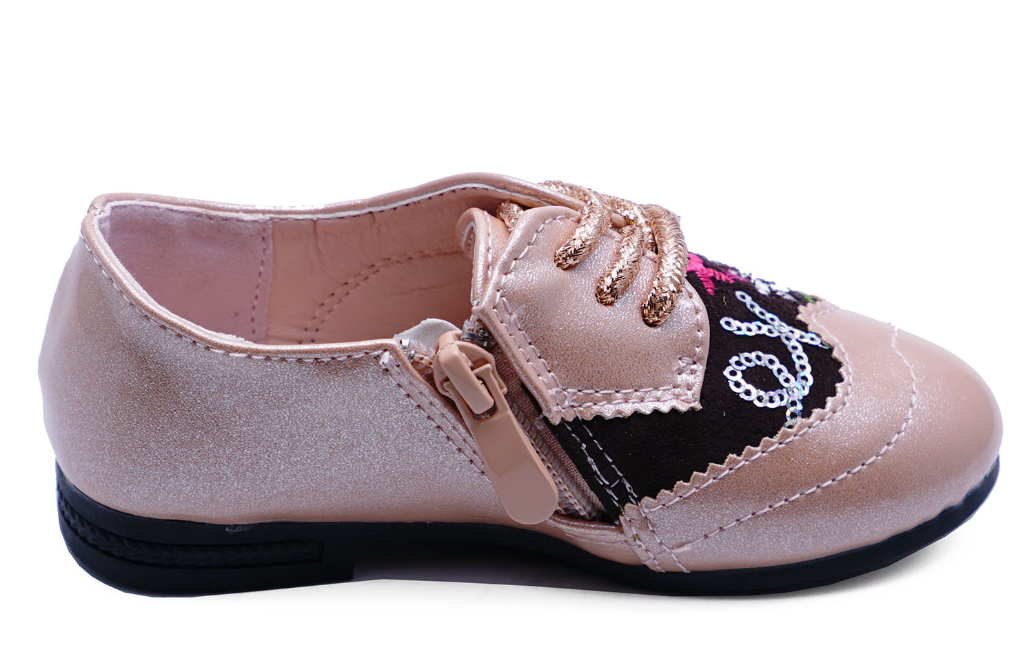 GIRLS CUTE PINK GLITTER LACE-UP BROGUES FLAT PARTY CHILDRENS SHOES PUMPS UK 8-2