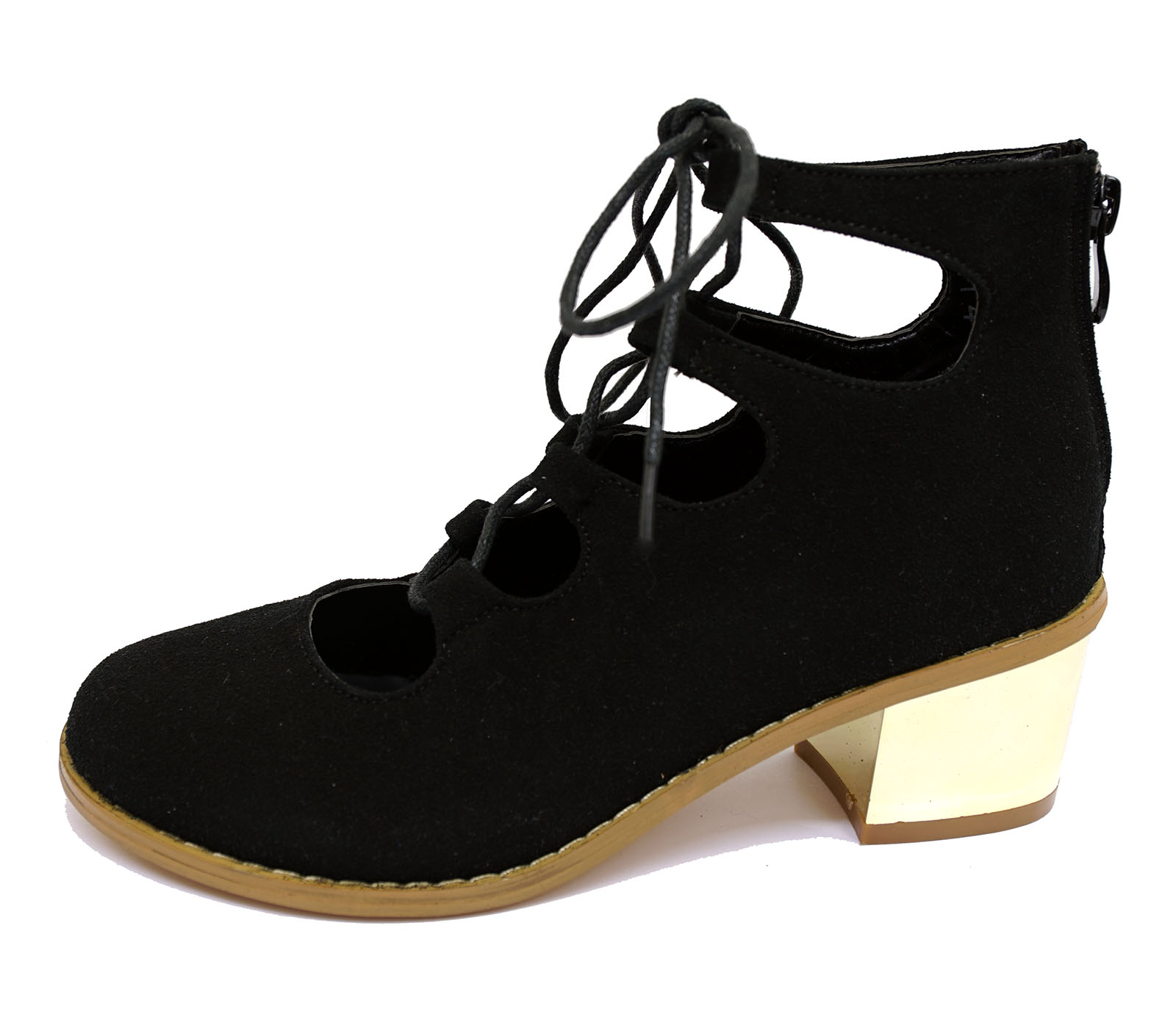 LADIES BLACK LACEUP CUTOUT CHUNKY BLOCKHEEL COURT SHOES LADIES BLACK LACEUP CUTOUT CHUNKY BLOCKHEEL COURT SHOES