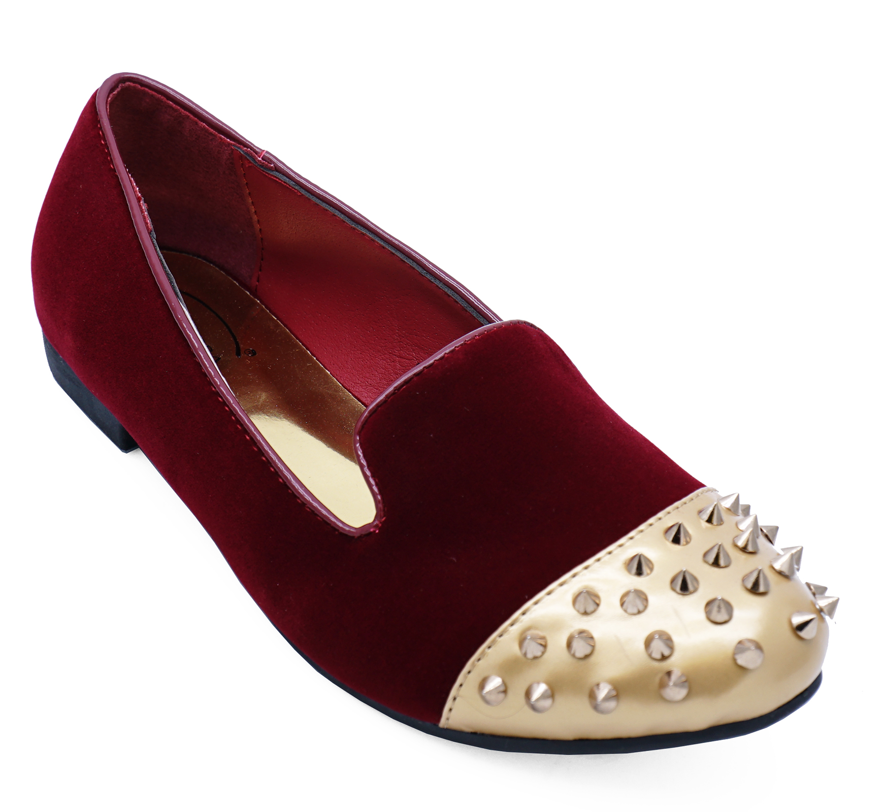 LADIES FLAT BURGUNDY SLIP ON STUD SHOES  SMART CASUAL 