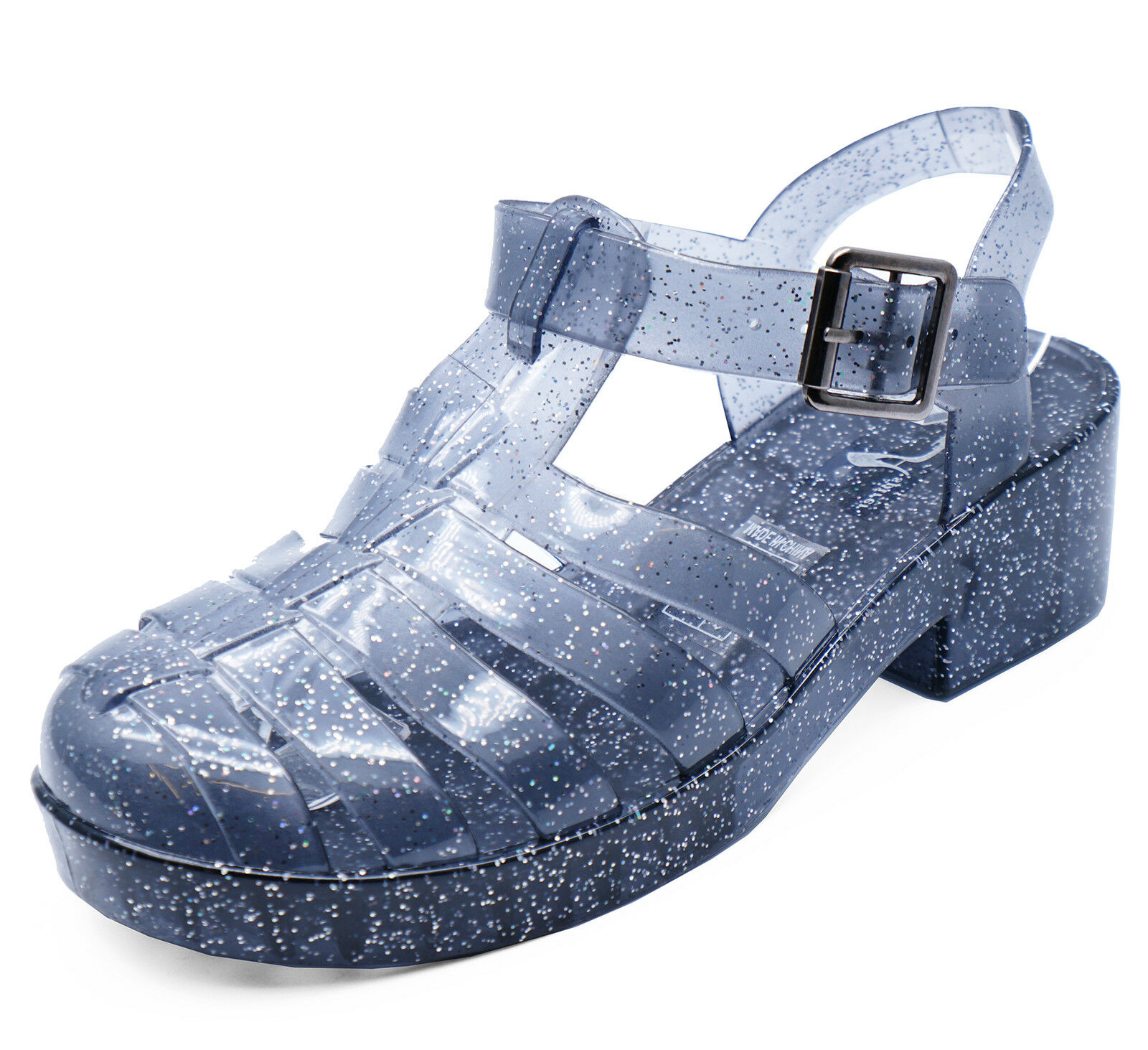 black glitter jelly sandals