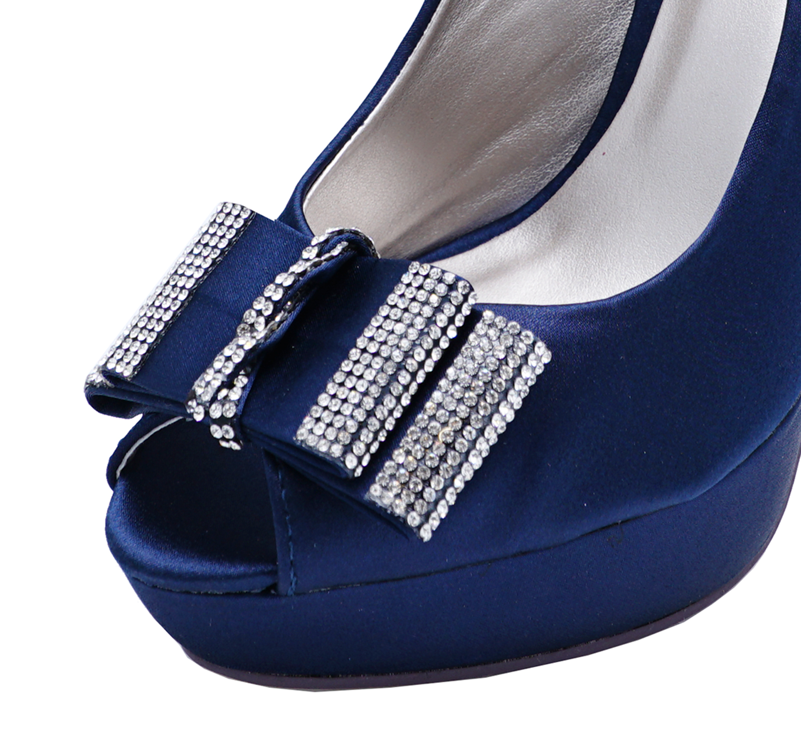 Womens Navy Satin Slip On Elegant Bridesmaid Prom Wedding Bridal