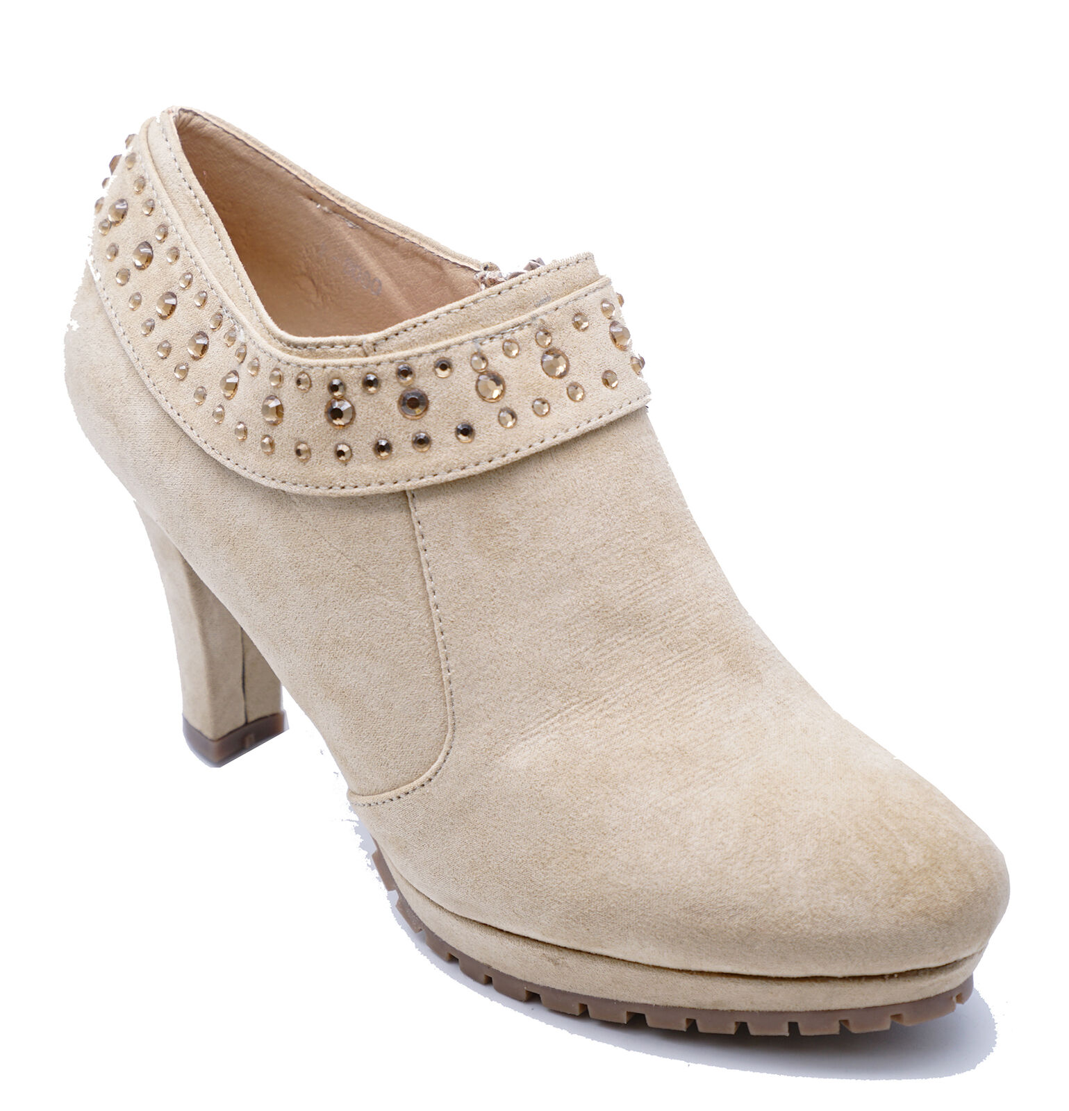 LADIES KHAKI ZIP-UP BIKER ANKLE BLOCK-HEEL WORK SMART CASUAL BOOTS SHOES UK 3-8