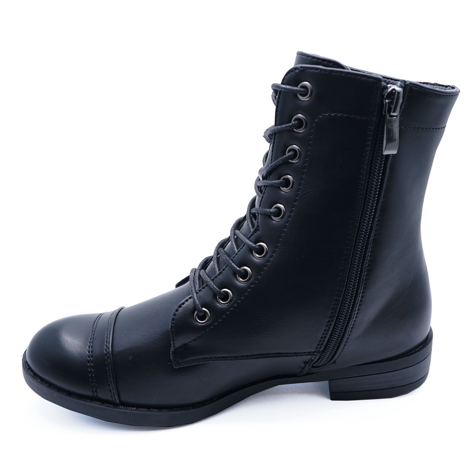 ladies black flat lace up boots