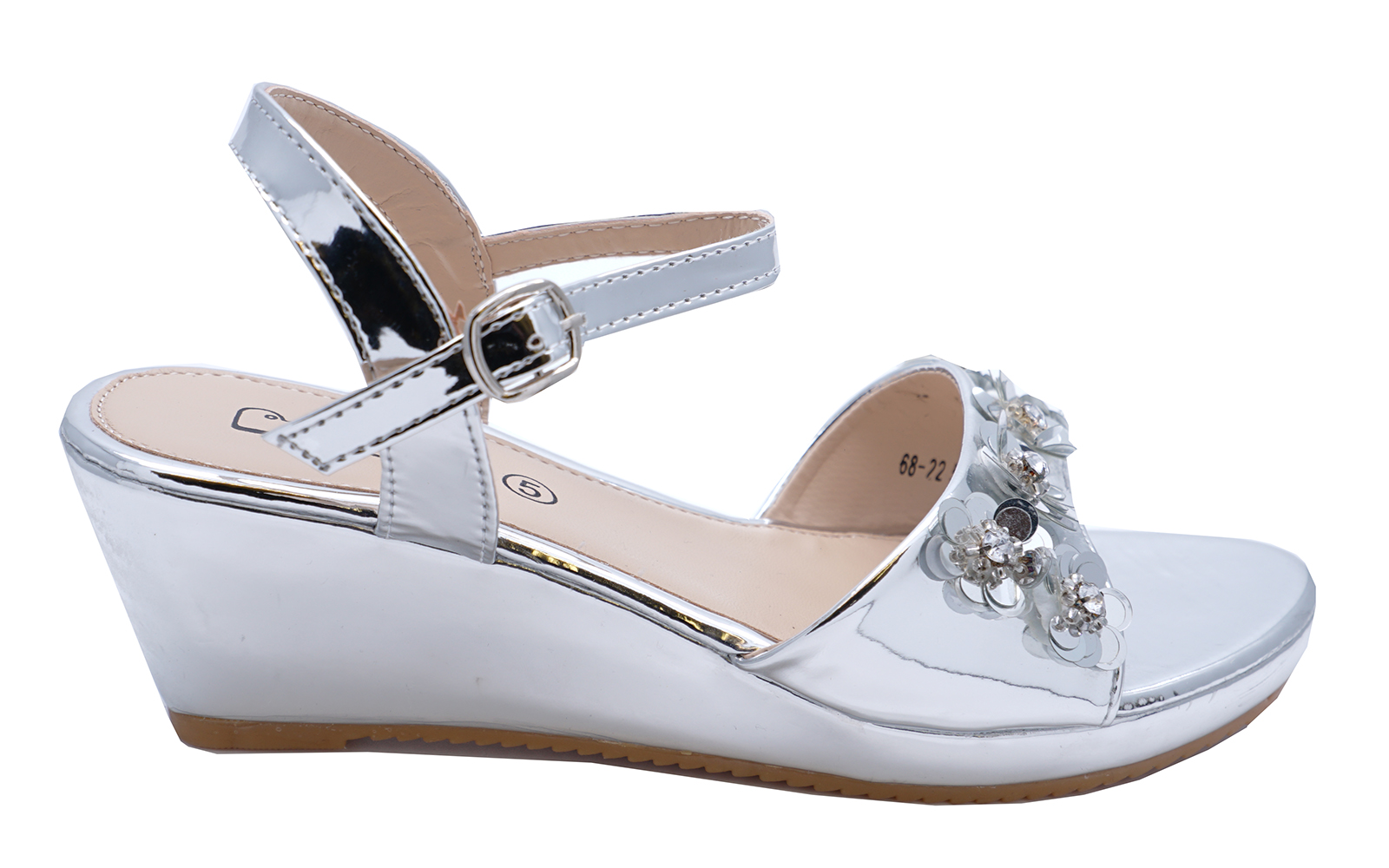 silver peep toe wedge