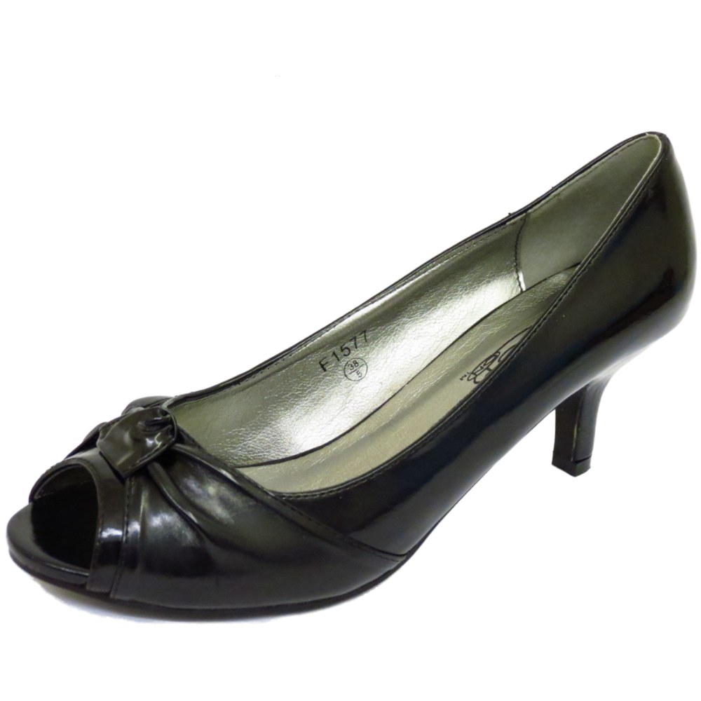 black kitten heel open toe shoes