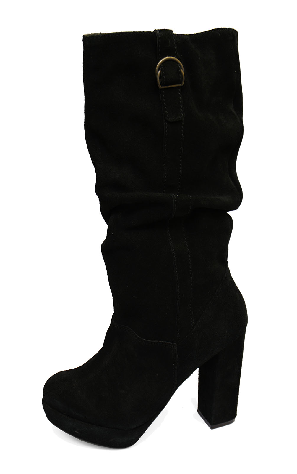 WOMENS BLACK GENUINE SUEDE KNEE-HIGH SLOUCH PLATFORM RUCHED BOOTS SIZES ...