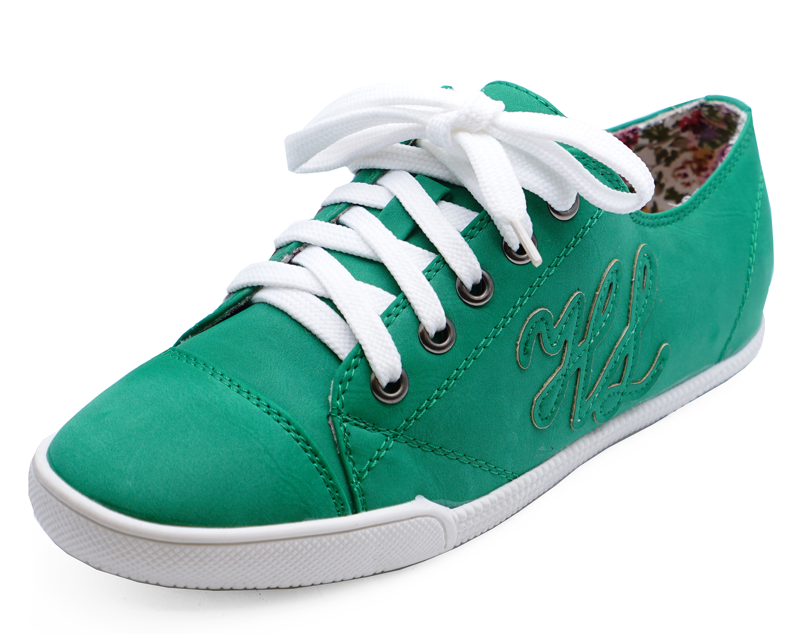 WOMENS GIRLS GREEN LACE-UP PLIMSOLL 