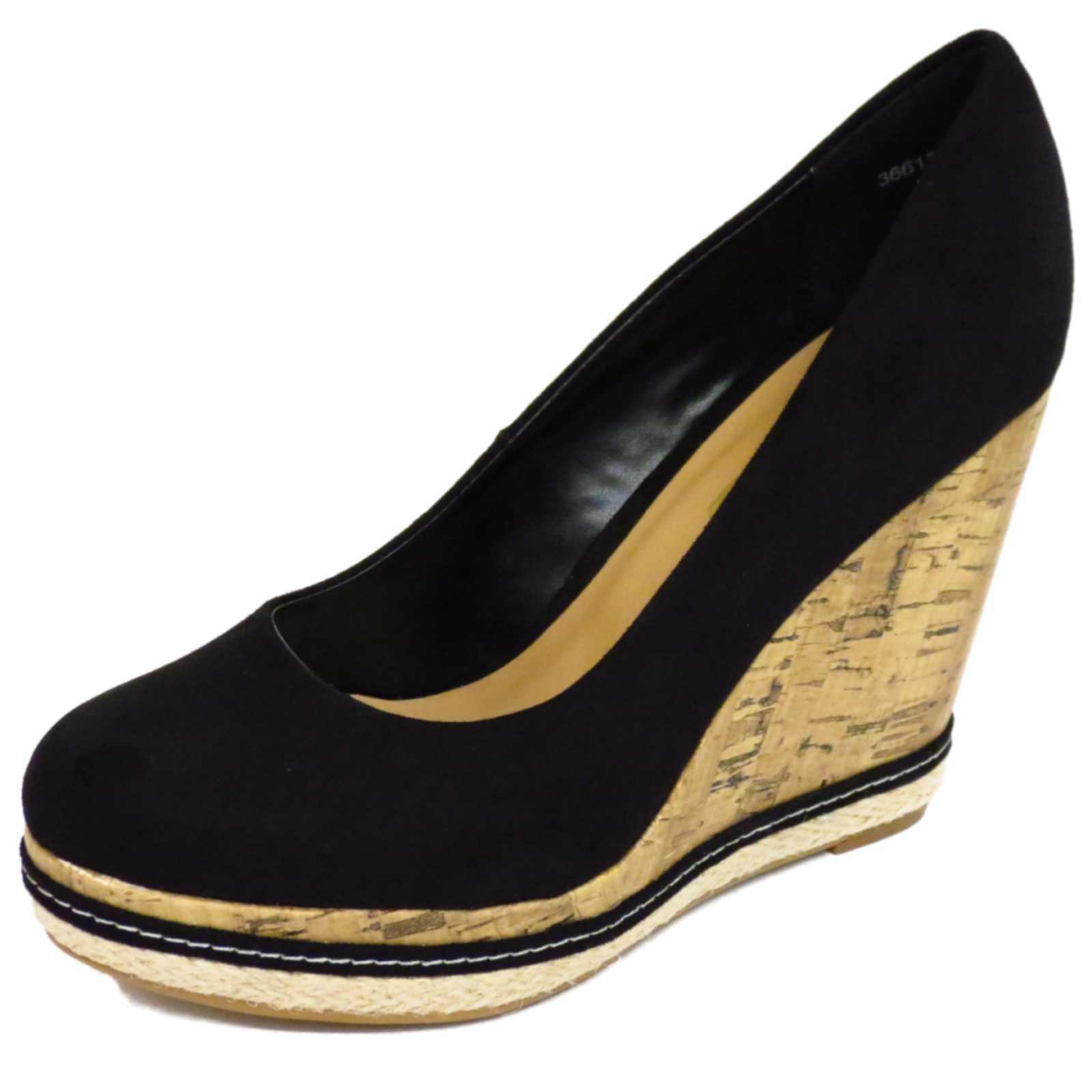 black wedge heel court shoes