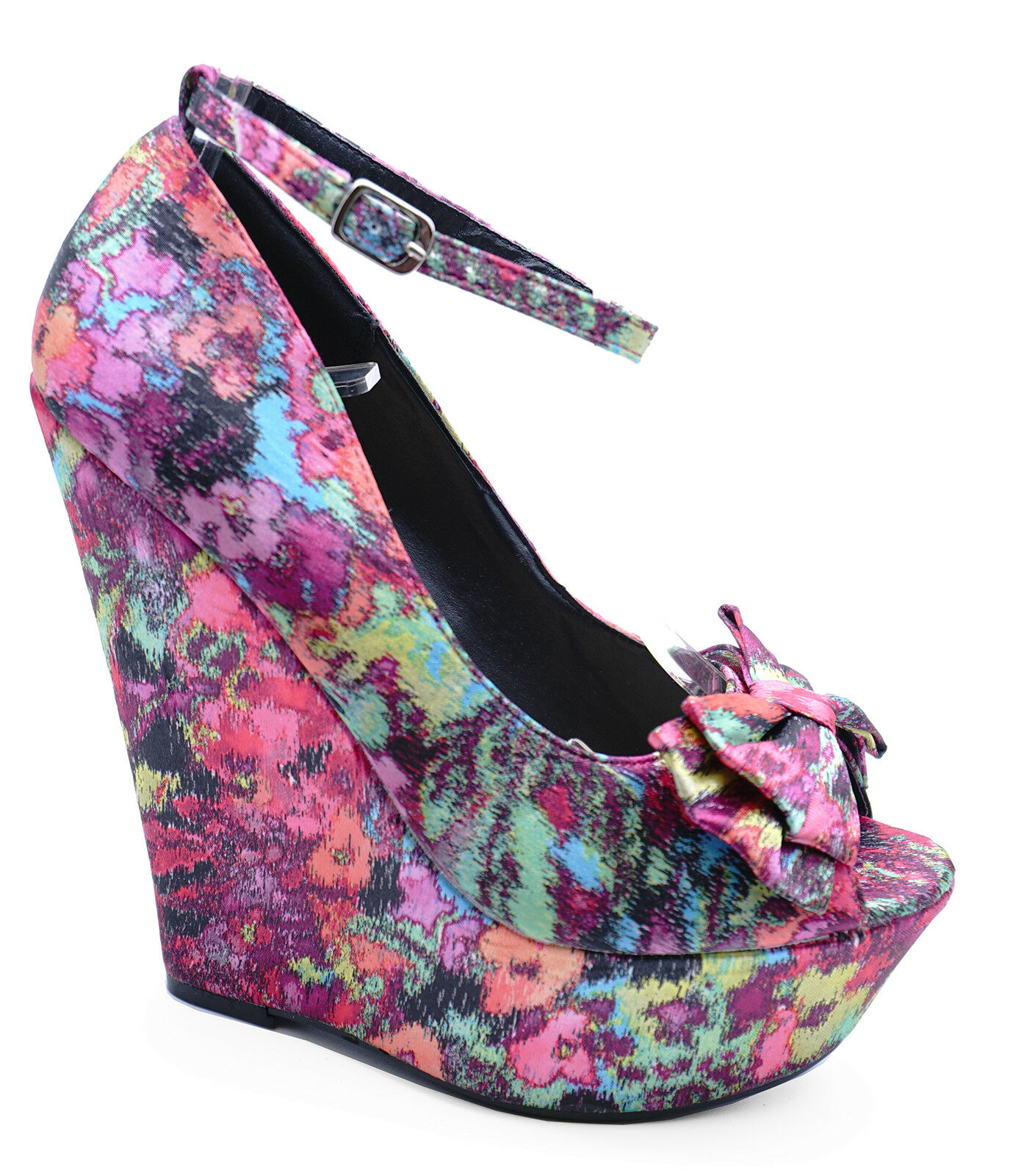 WOMENS PEEP-TOE BLACK FAUX-SUEDE WEDGES EVENING PROM PARTY SHOES SIZES 3-7