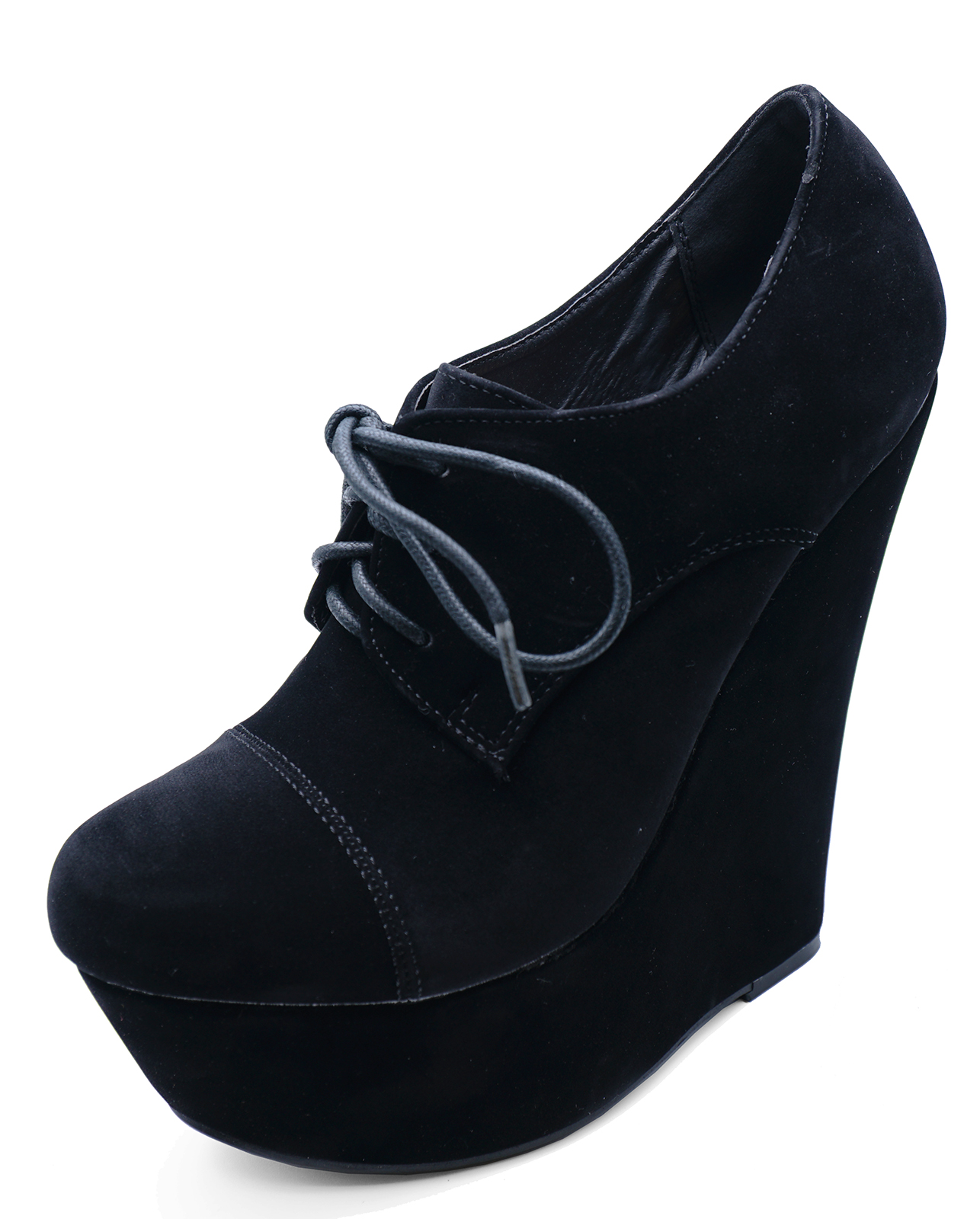 black wedge lace up shoes