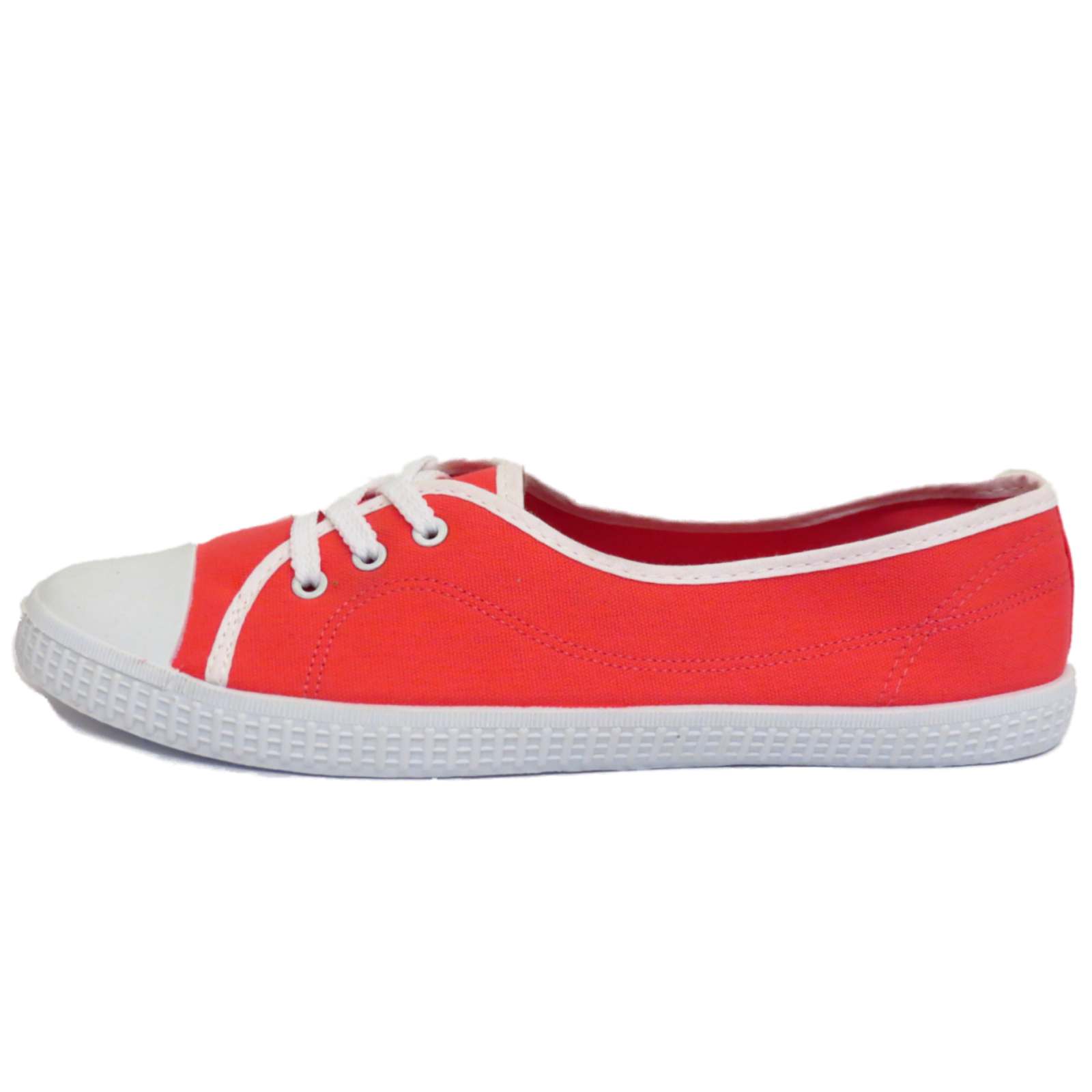 LADIES RED SLIP-ON CANVAS FLAT TRAINER PLIMSOLL PUMPS CASUAL SHOES ...