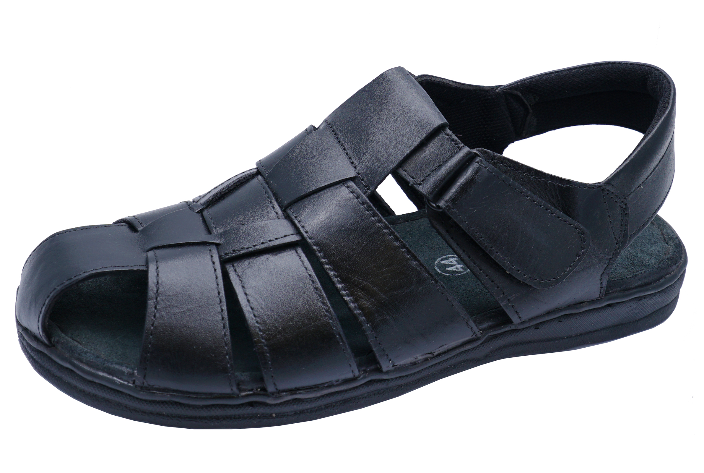 MENS BLACK LEATHER FLAT WALKING SUMMER SANDALS TRAIL CASUAL SHOES SIZES ...