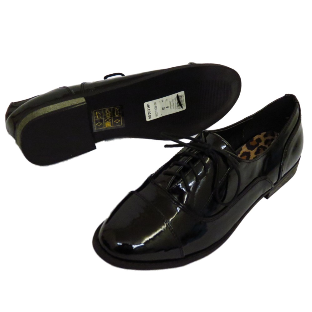 ladies black patent flat shoes