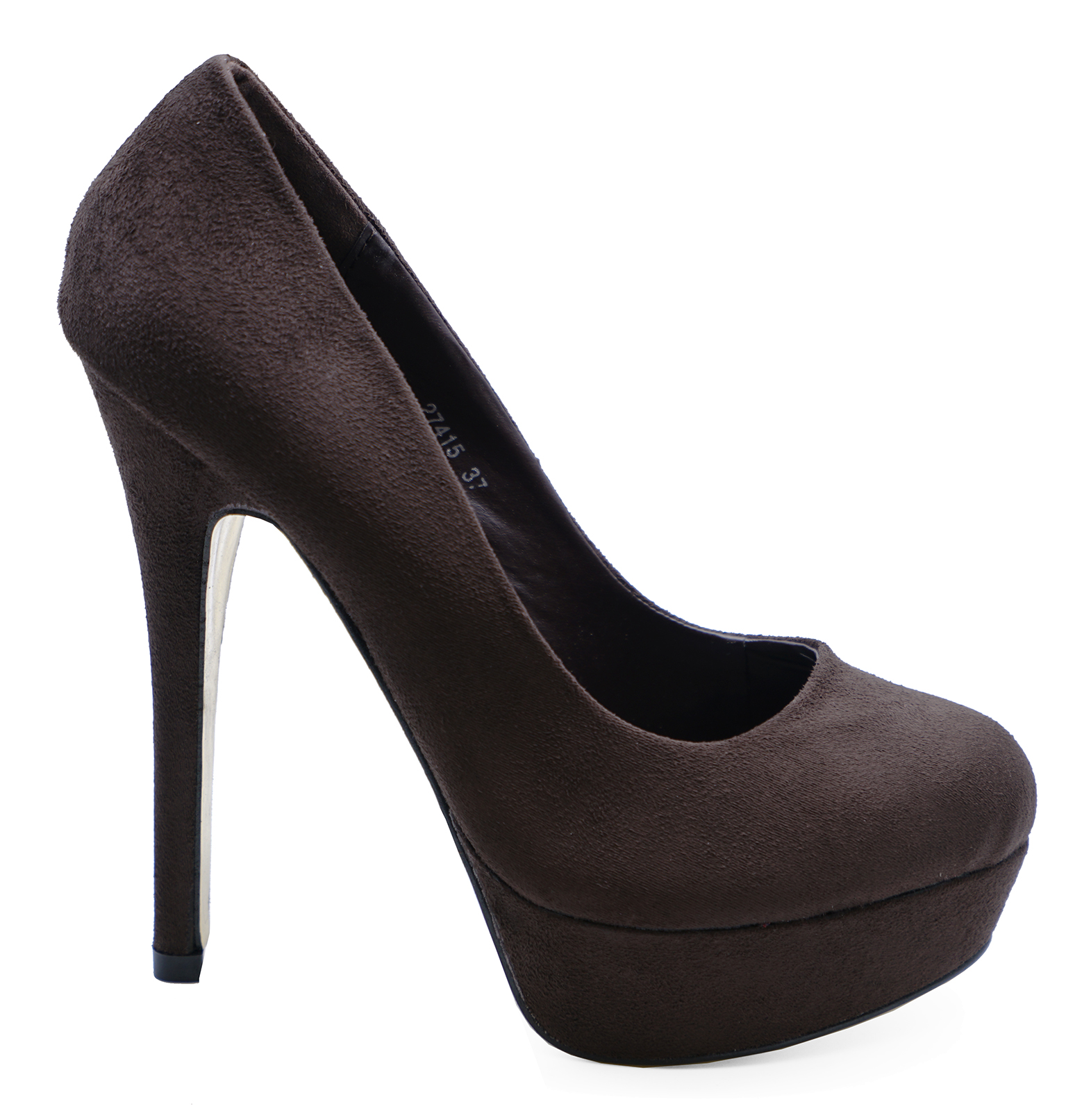 LADIES BROWN FAUXSUEDE SLIPON STILETTO HIGH HEEL