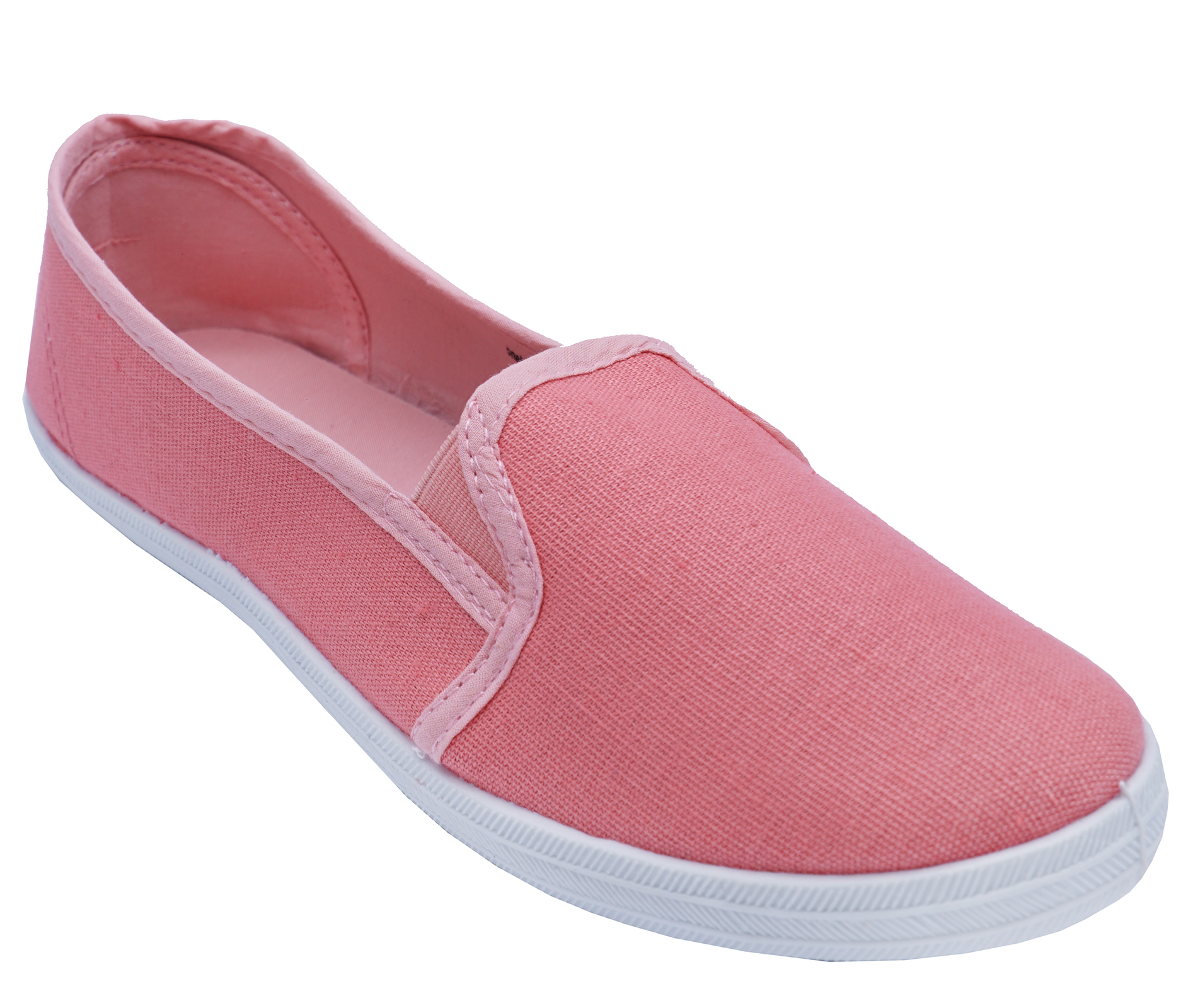 LADIES PINK CANVAS FLAT SLIP-ON PLIMSOLL PUMPS COMFY CASUAL SHOES SIZES ...