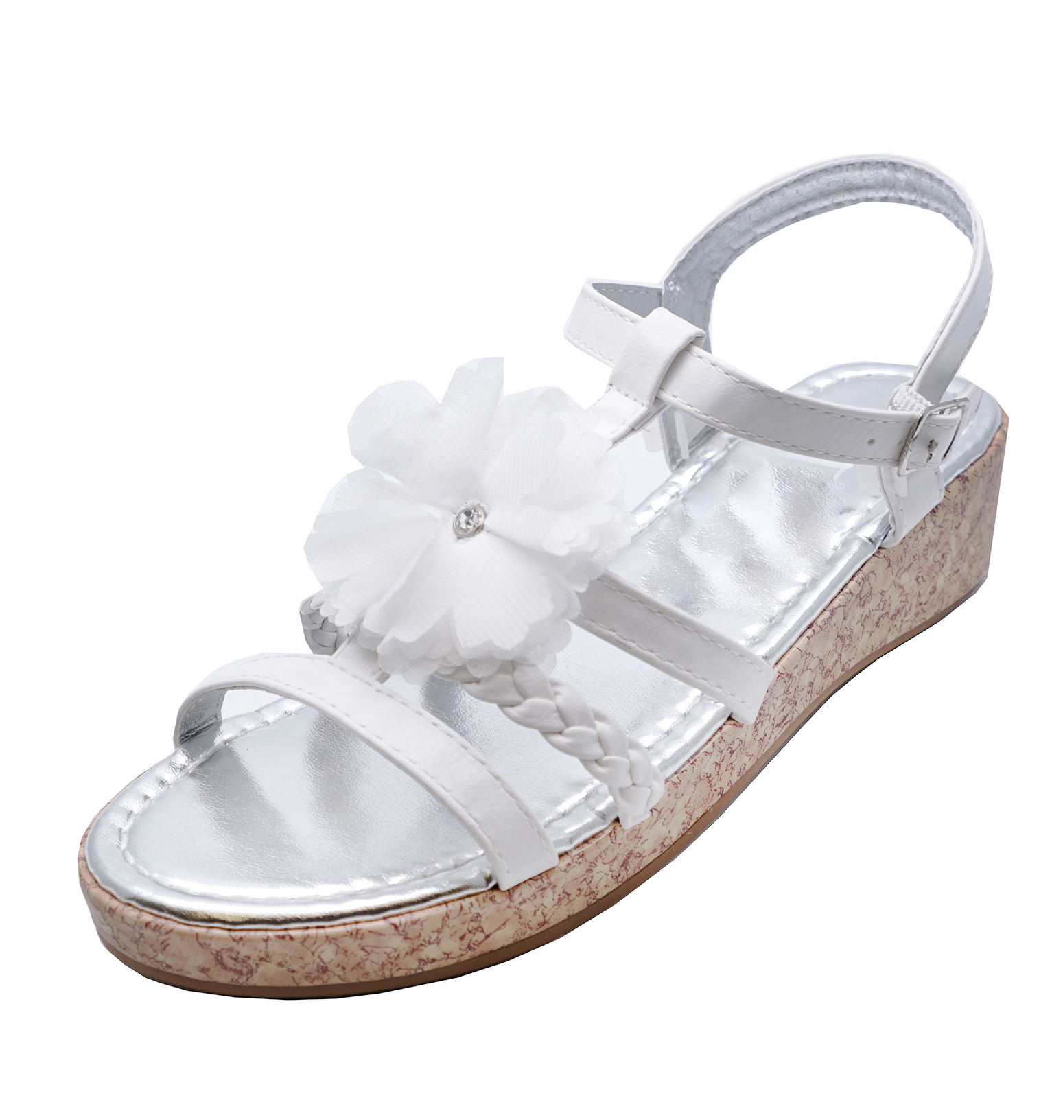 GIRLS NUDE PATENT BRIDESMAID PARTY SUMMER WEDGE HEEL SANDALS SHOES UK SIZE 9-2
