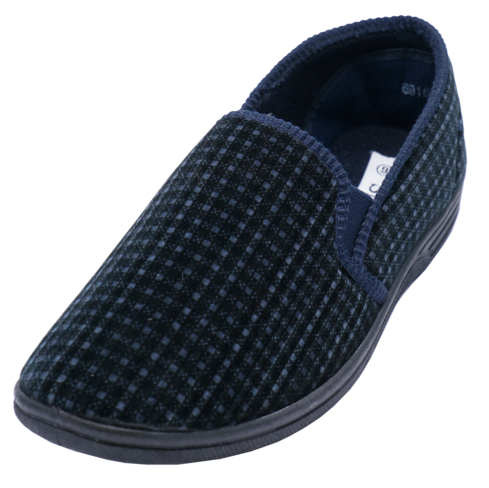 MENS NAVY COMFORTABLE SLIPPERS SLIP-ON INDOOR OUTDOOR FLAT HOUSE SHOES ...