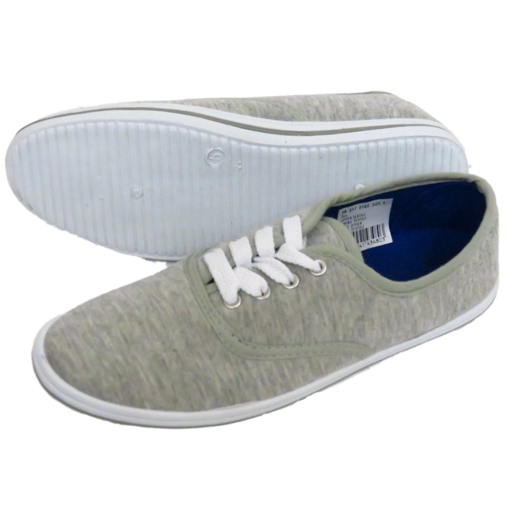 WOMANS LADIES LACE-UP GREY CANVAS FLAT TRAINER PLIMSOLL CASUAL PUMPS SIZE 7