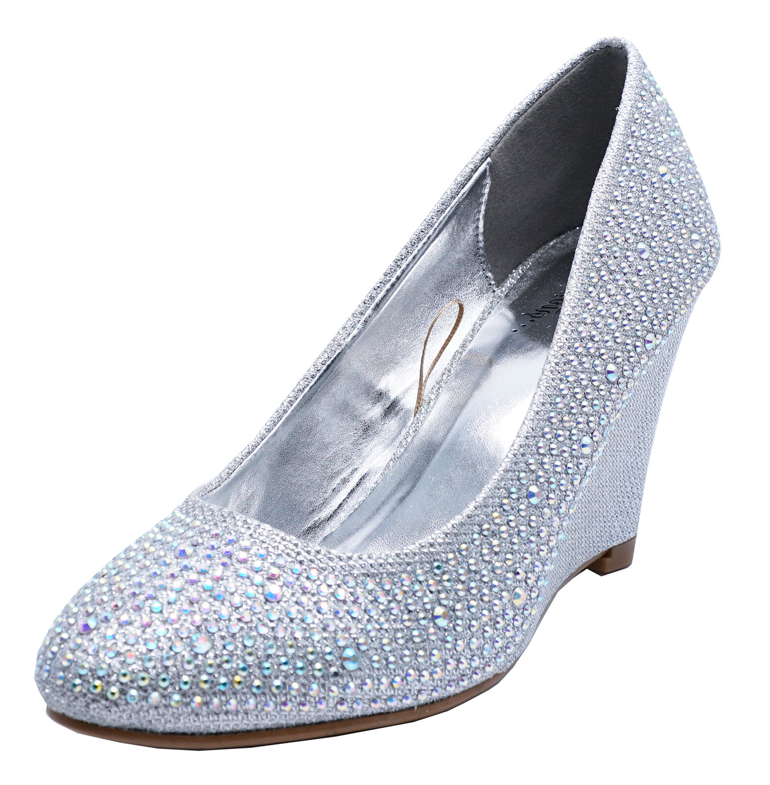 silver diamante wedges