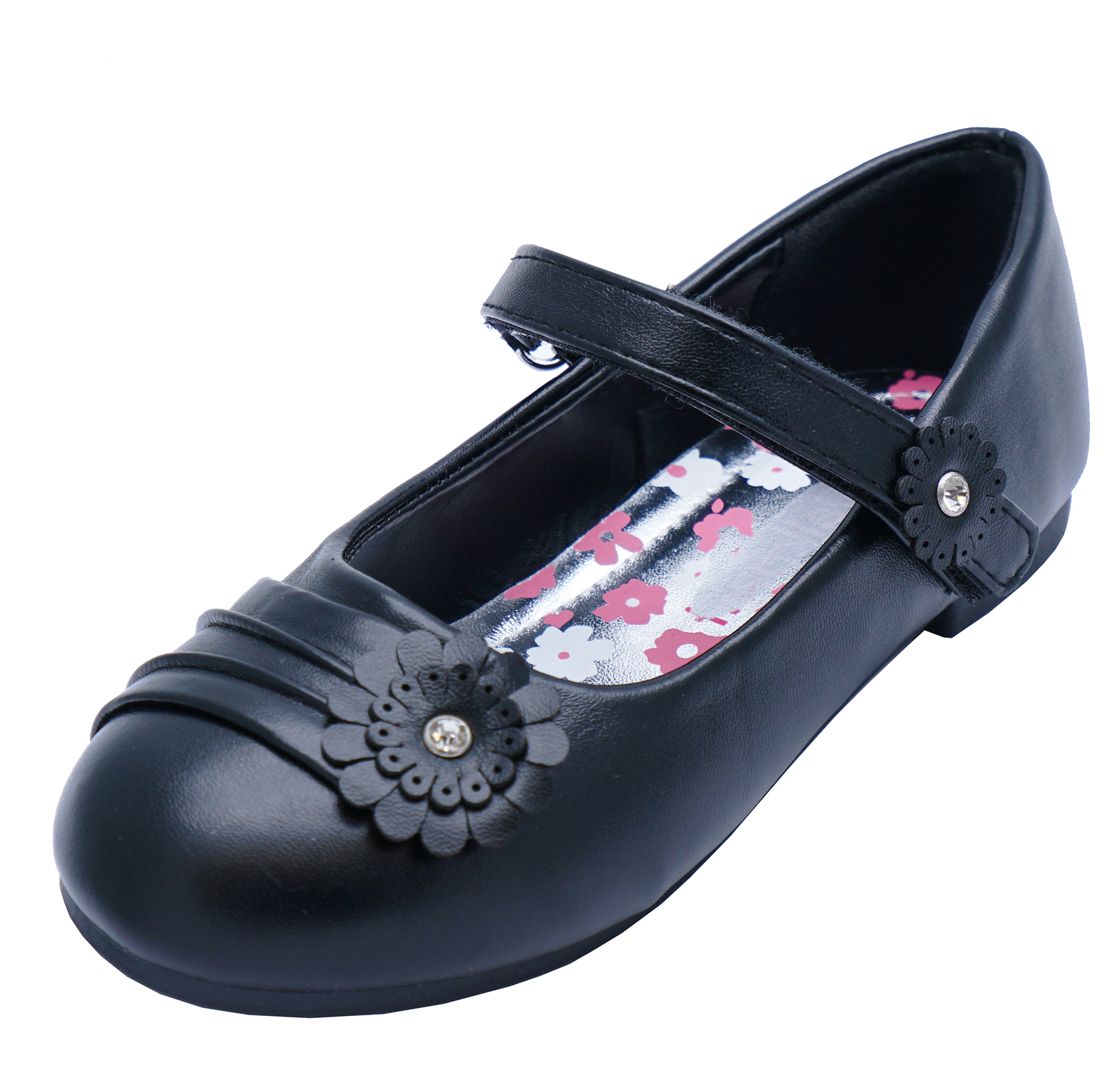 GIRLS KIDS CHILDRENS FLAT MARY JANE TOUCH STRAP FLOWER DRESS SCHOOL SHOES SIZE