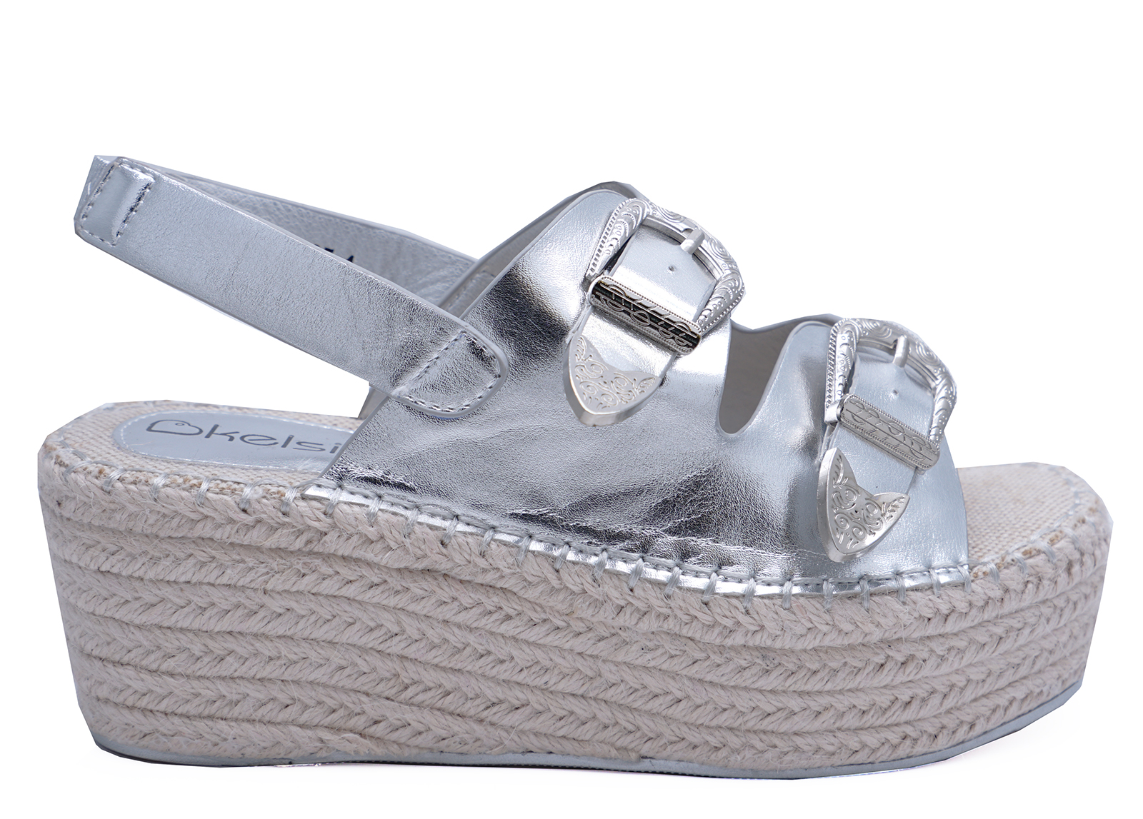 LADIES SILVER SLINGBACK GLADIATOR PLATFORM OPEN-TOE WEDGES SANDALS ...