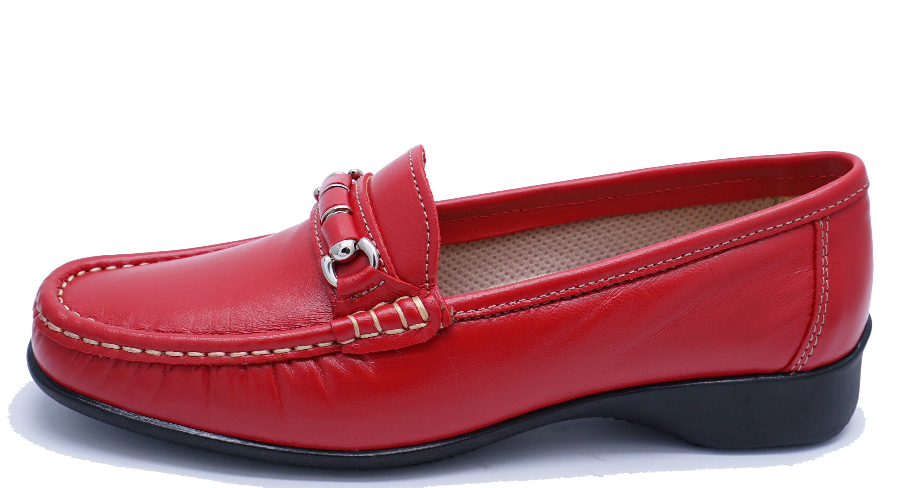 WOMENS RED GENUINE LEATHER COTSWOLD COMFORT LOAFERS SLIP-ON CASUAL ...