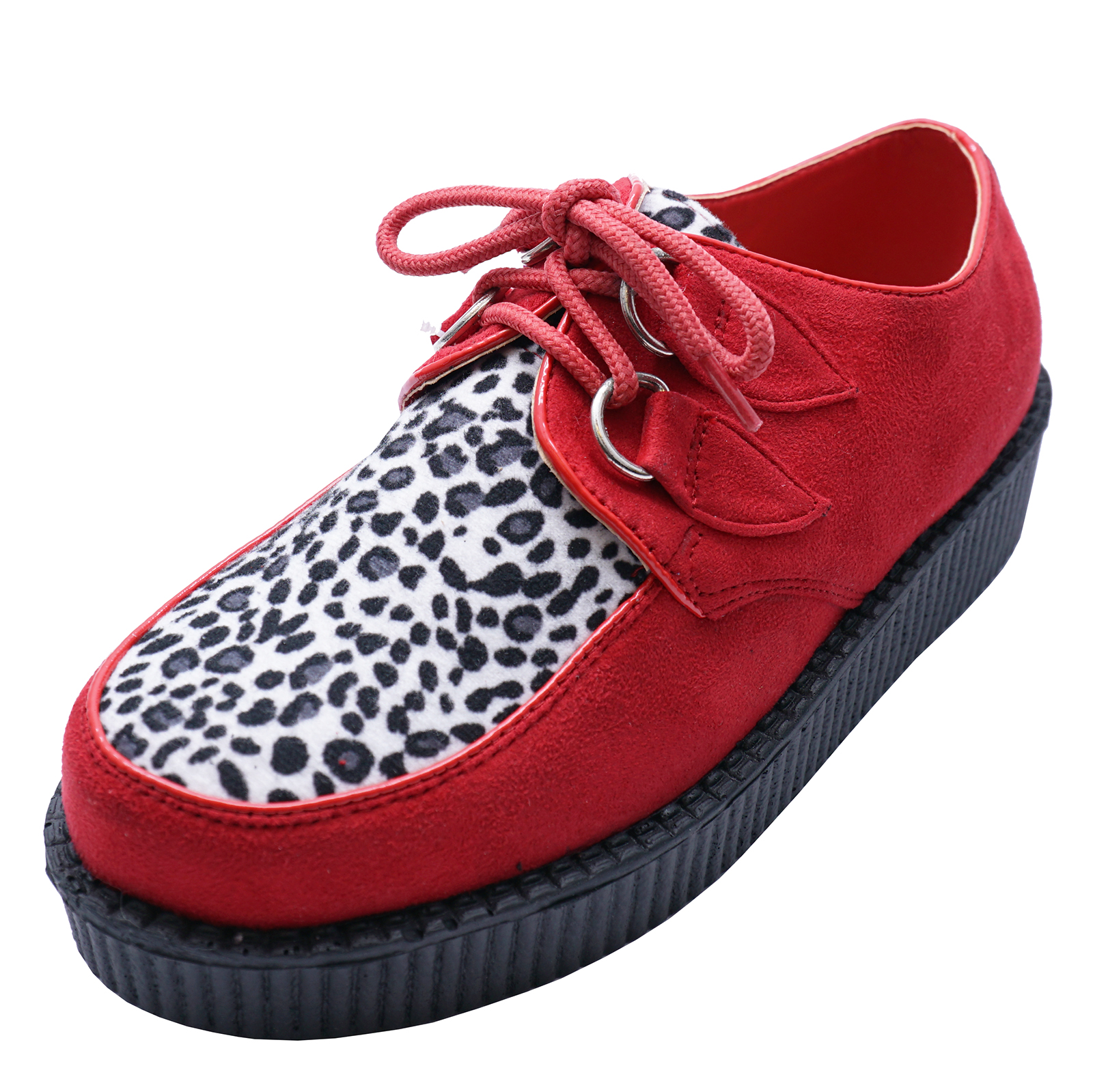 LADIES RED LACE-UP CREEPER BROGUES 