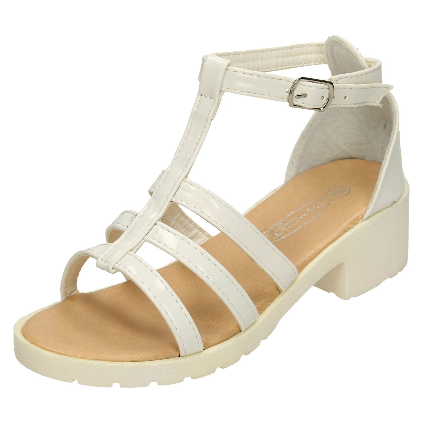 GIRLS WHITE GLADIATOR SANDALS STRAPPY KIDS OPEN-TOE HOLIDAY SHOES SIZES ...