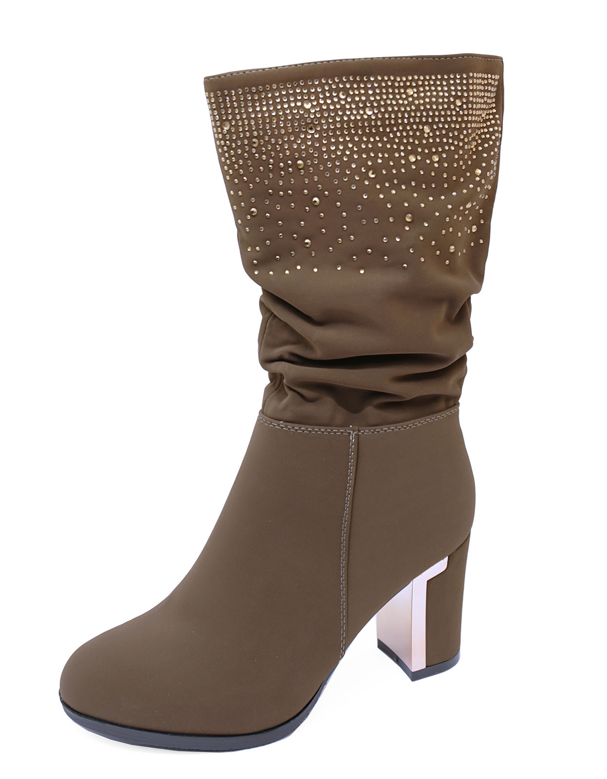 WOMENS BEIGE ZIP-UP SMART CASUAL WORK HIGH-HEEL ANKLE BOOTS SHOES UK 3-8