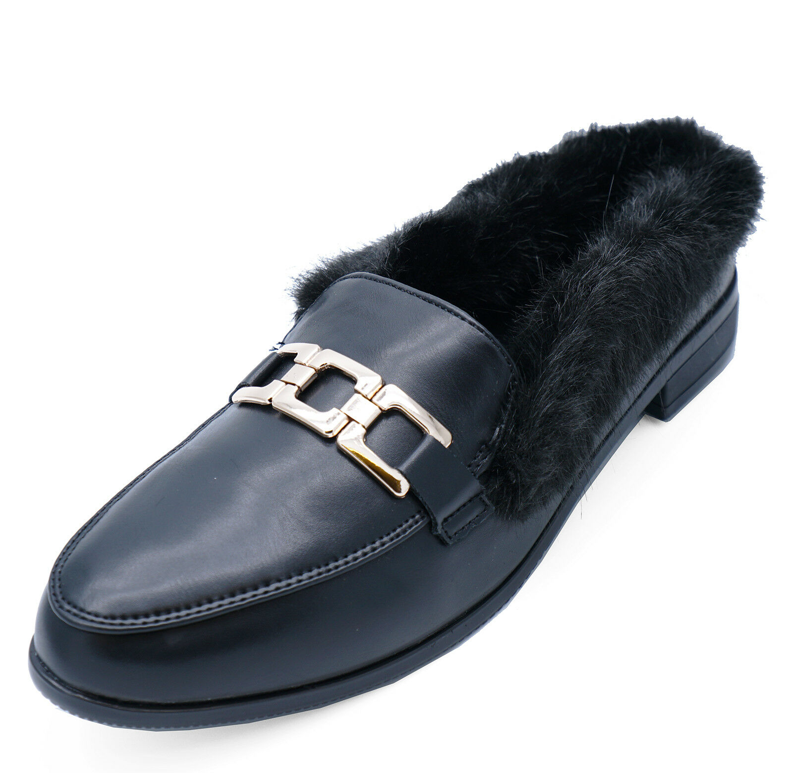 black fur loafers