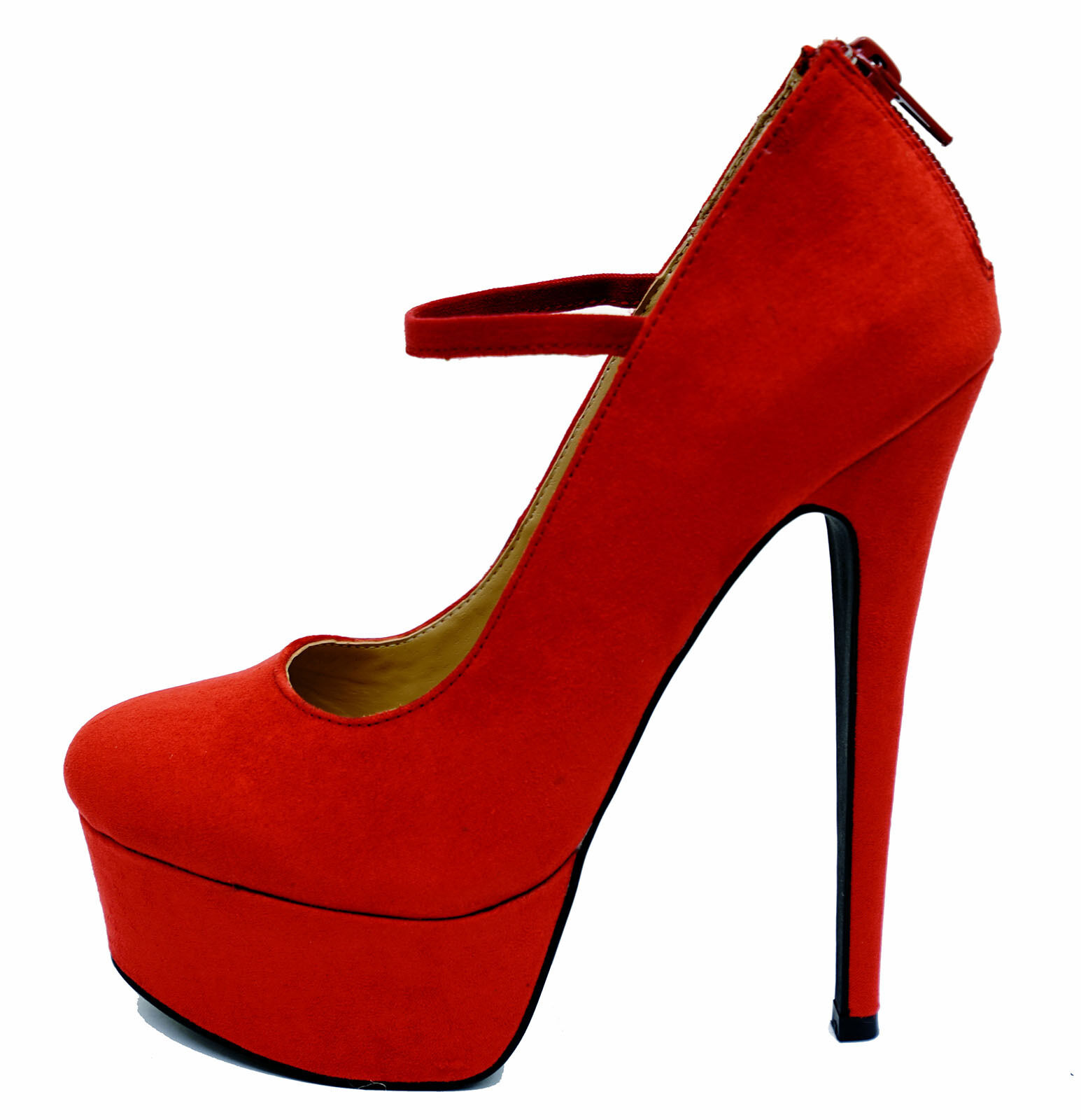 LADIES RED STILETTO HIGH HEEL MARY-JANE PLATFORM SLIP-ON COURT SHOES ...