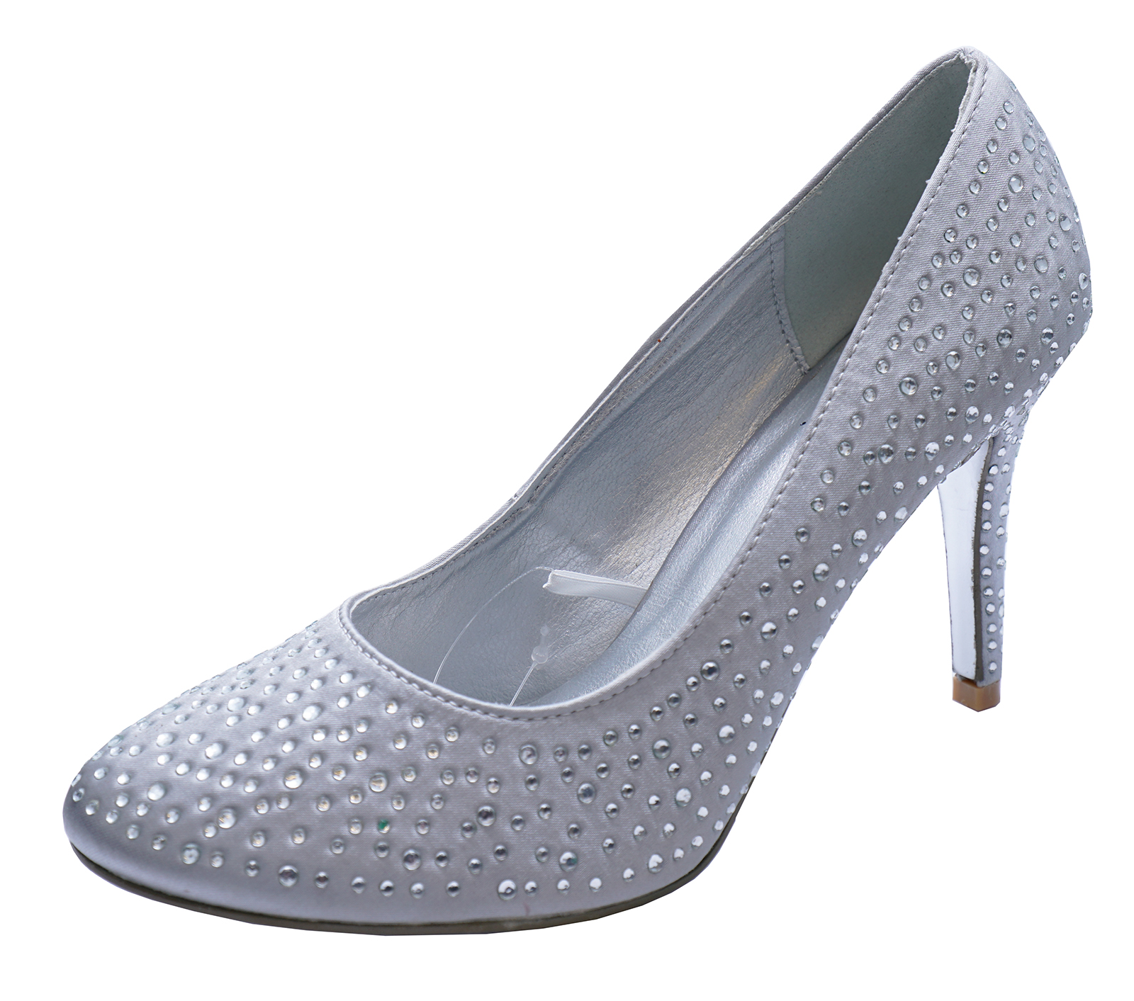 WOMENS SILVER SATIN DIAMANTE WEDDING BRIDESMAID BRIDAL EVENING PARTY SHOES 3-8 | eBay