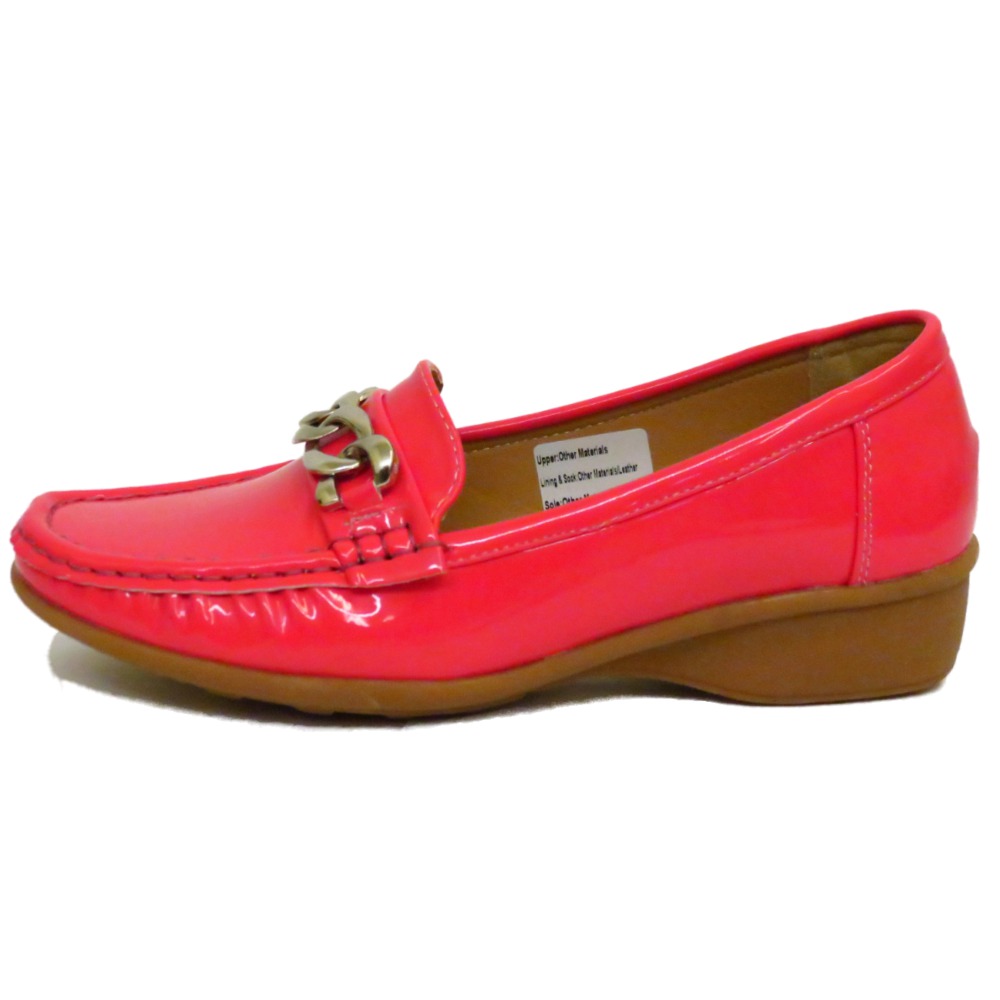 LADIES CORAL PATENT TRUEFORM COMFORT KITTEN HEEL WEDGE SLIP-ON LOAFER SHOES 3-8