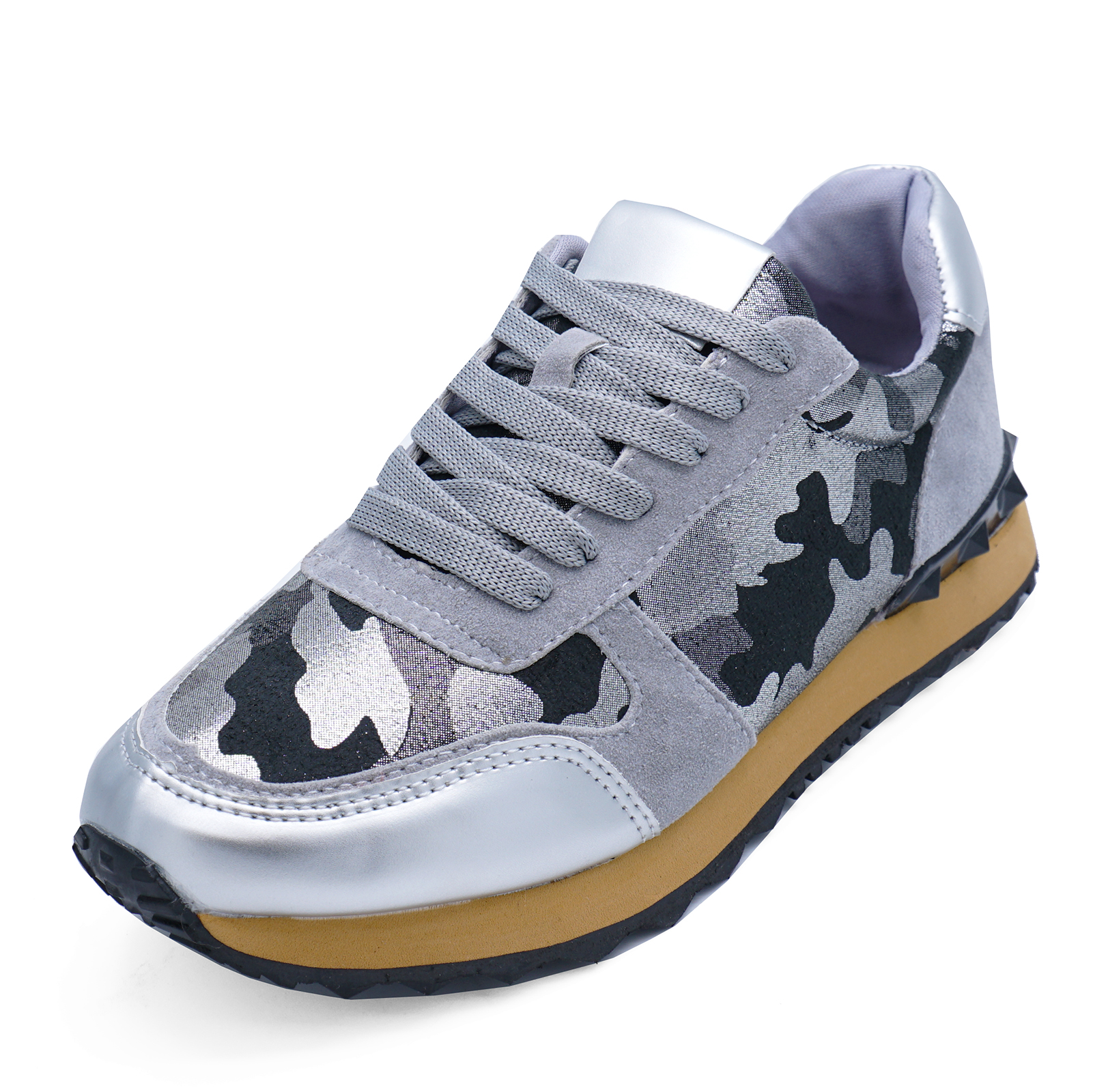 Ladies Pink Camo Lace-Up Flat Trainers 