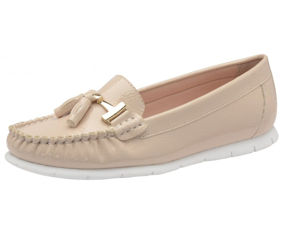 LADIES DOLCIS MINK CARINA SLIP-ON LOAFER MOCCASIN SMART WORK PATENT SHOES 3-8