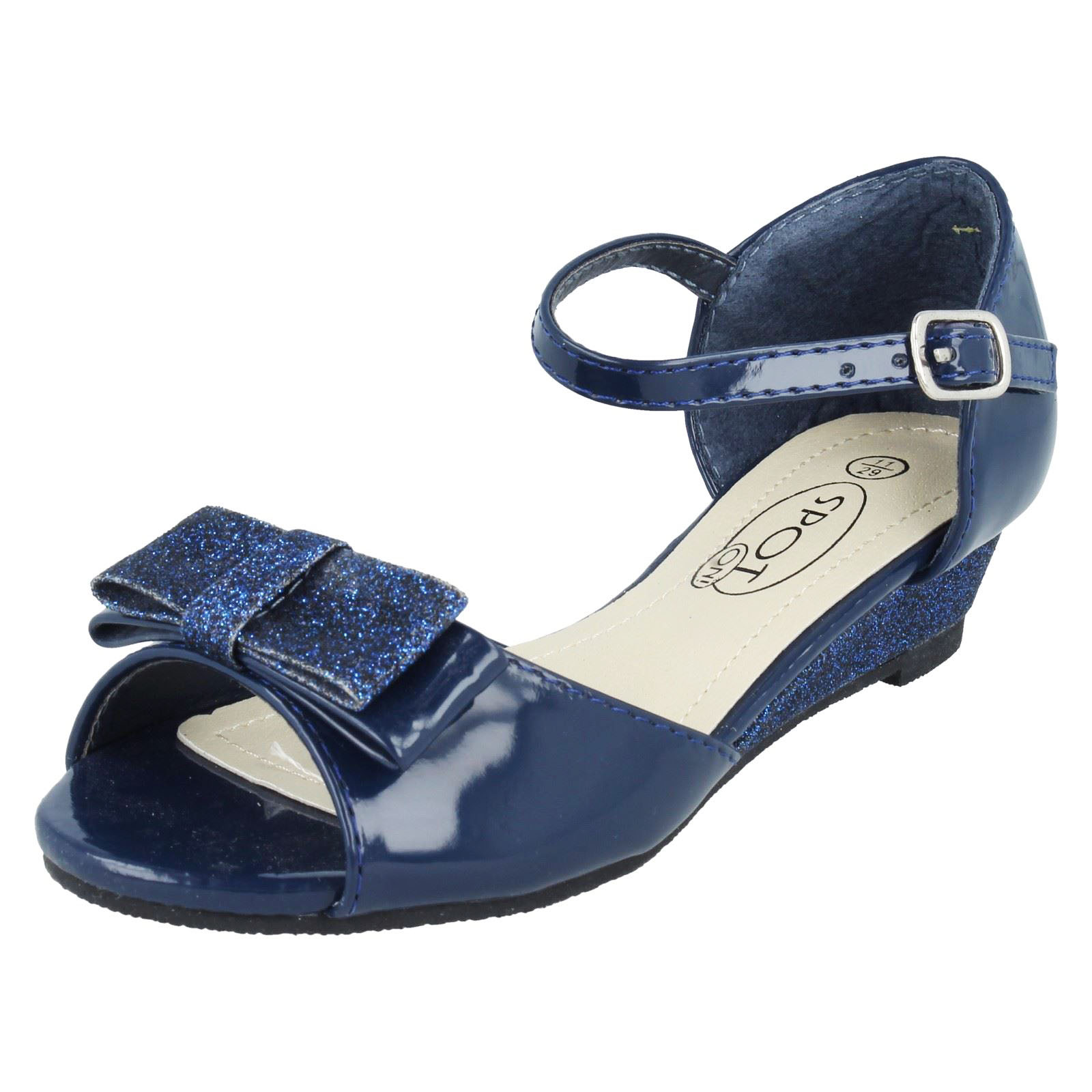 GIRLS KIDS NAVY PEEP-TOE PARTY SHOES 