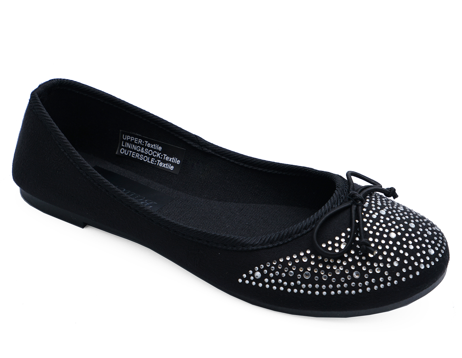 LADIES FLAT BLACK SLIPON DIAMANTE CASUAL SHOES DOLLY LADIES FLAT BLACK SLIPON DIAMANTE CASUAL SHOES DOLLY