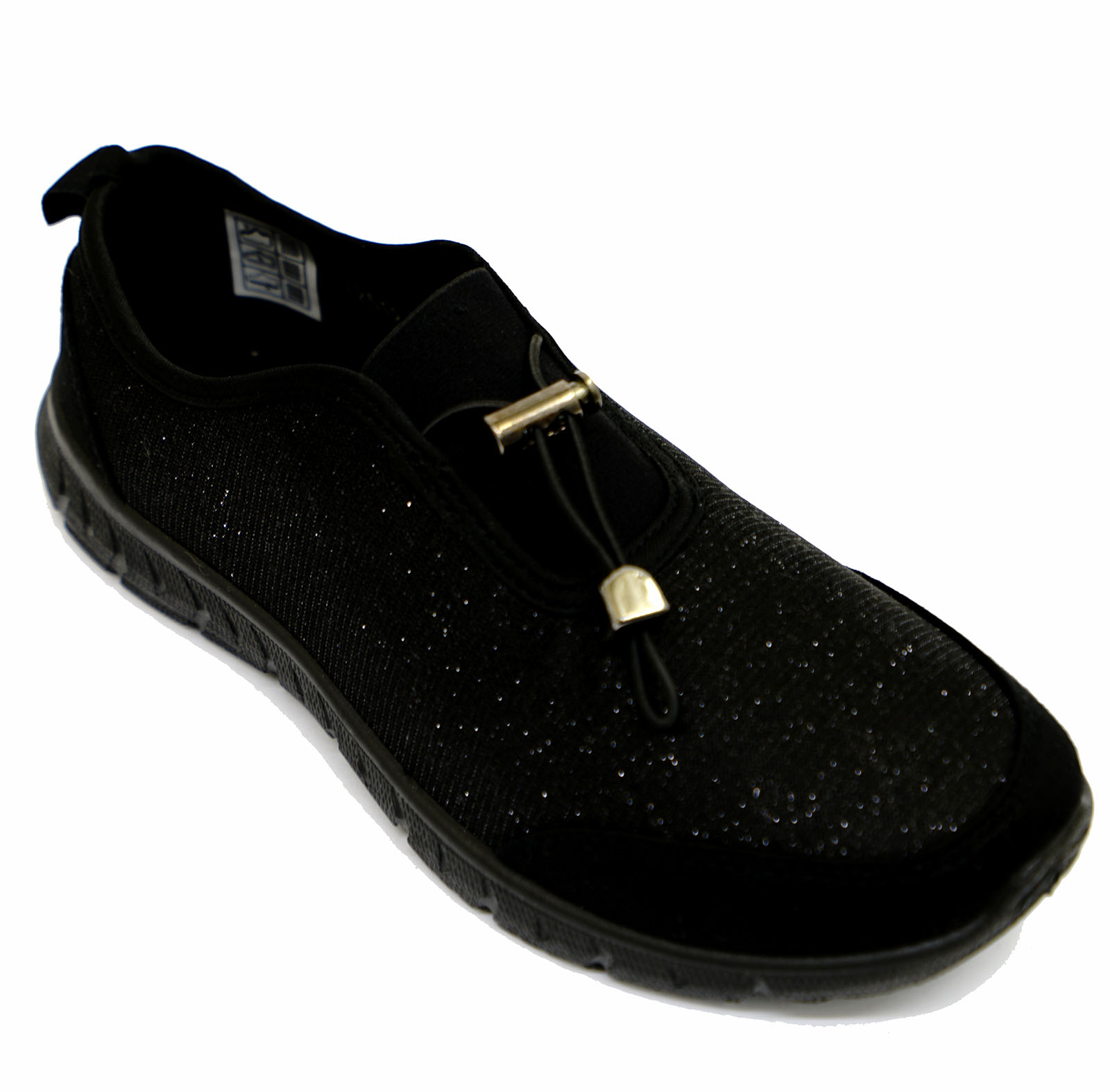 LADIES BLACK SLIP-ON COMFORT MEMORY FOAM TRAINER PLIMSOLL CASUAL PUMPS SHOES 3-9