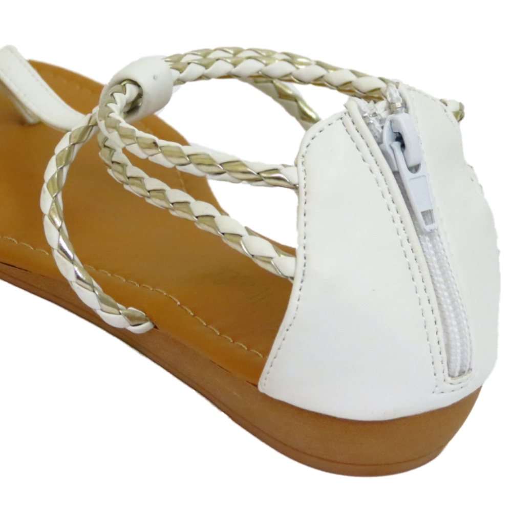 Ladies Bianco Toe-Post Sandali Bassi Flip-Flop Scarpe T-Bar ZIP POMPE ESTATE TG UK 3-8