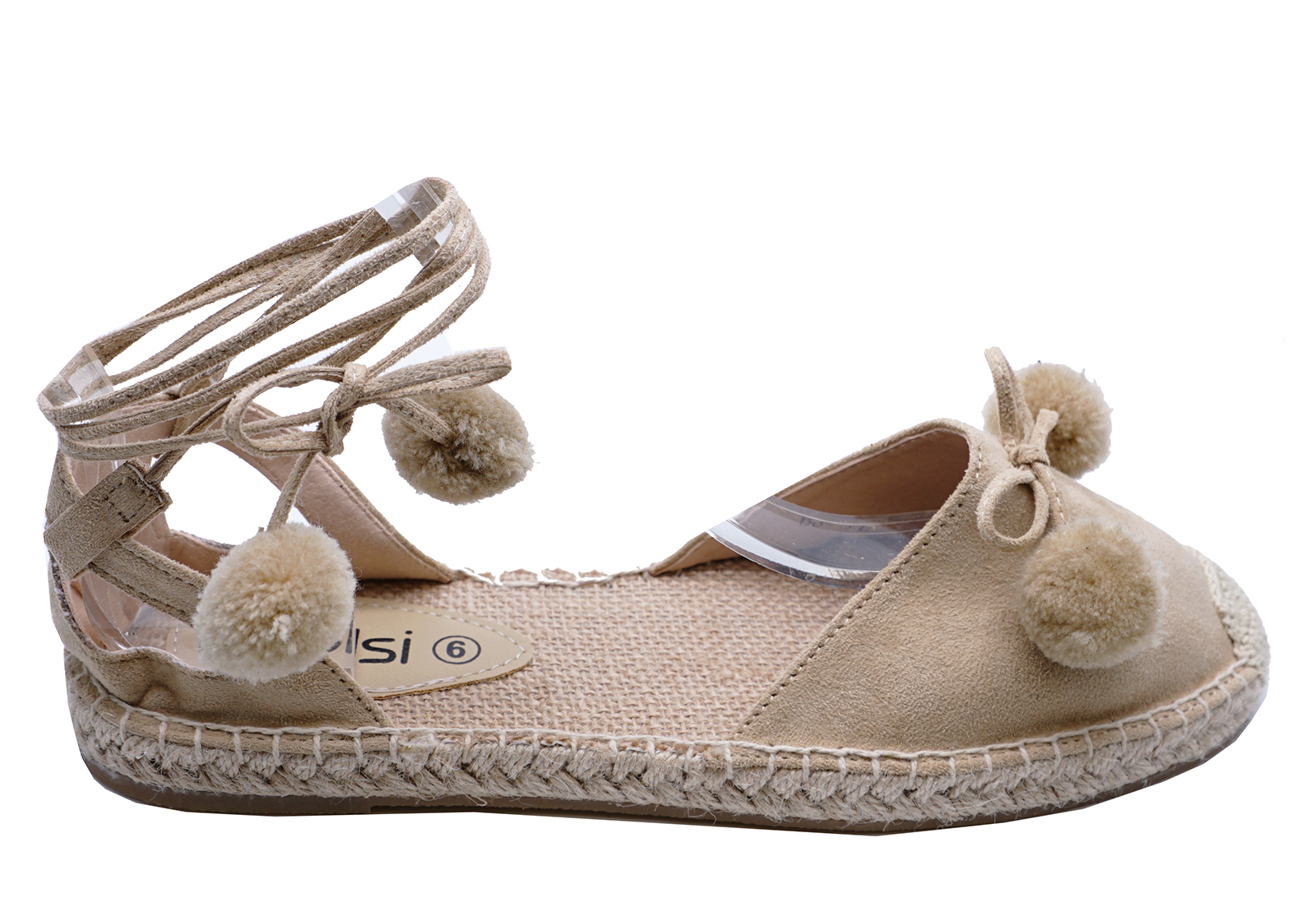 LADIES FLAT BEIGE TIE-UP ESPADRILLE SUMMER BEACH BOHO COMFY FESTIVAL SHOES 3-8
