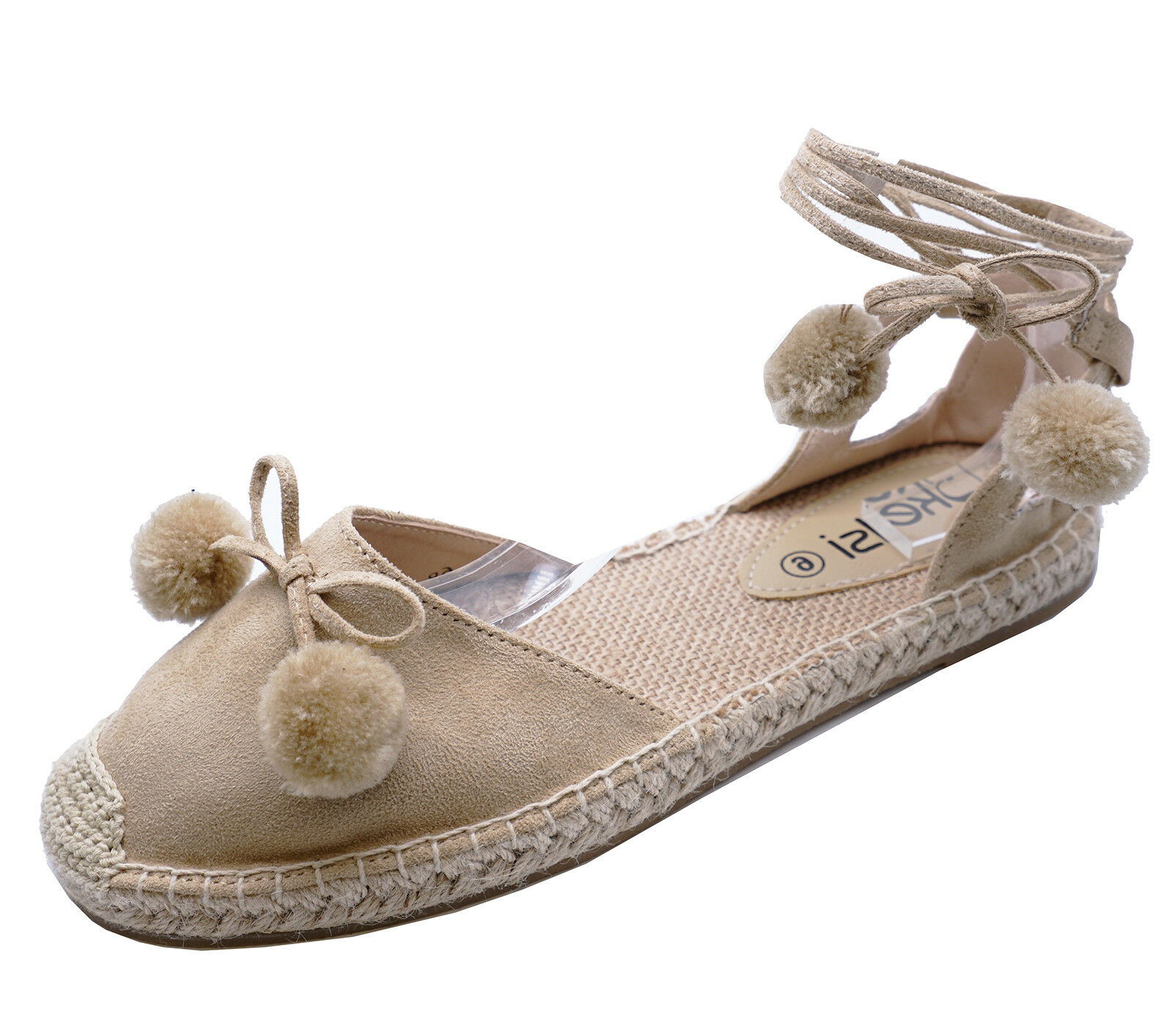 LADIES FLAT BEIGE TIE-UP ESPADRILLE 