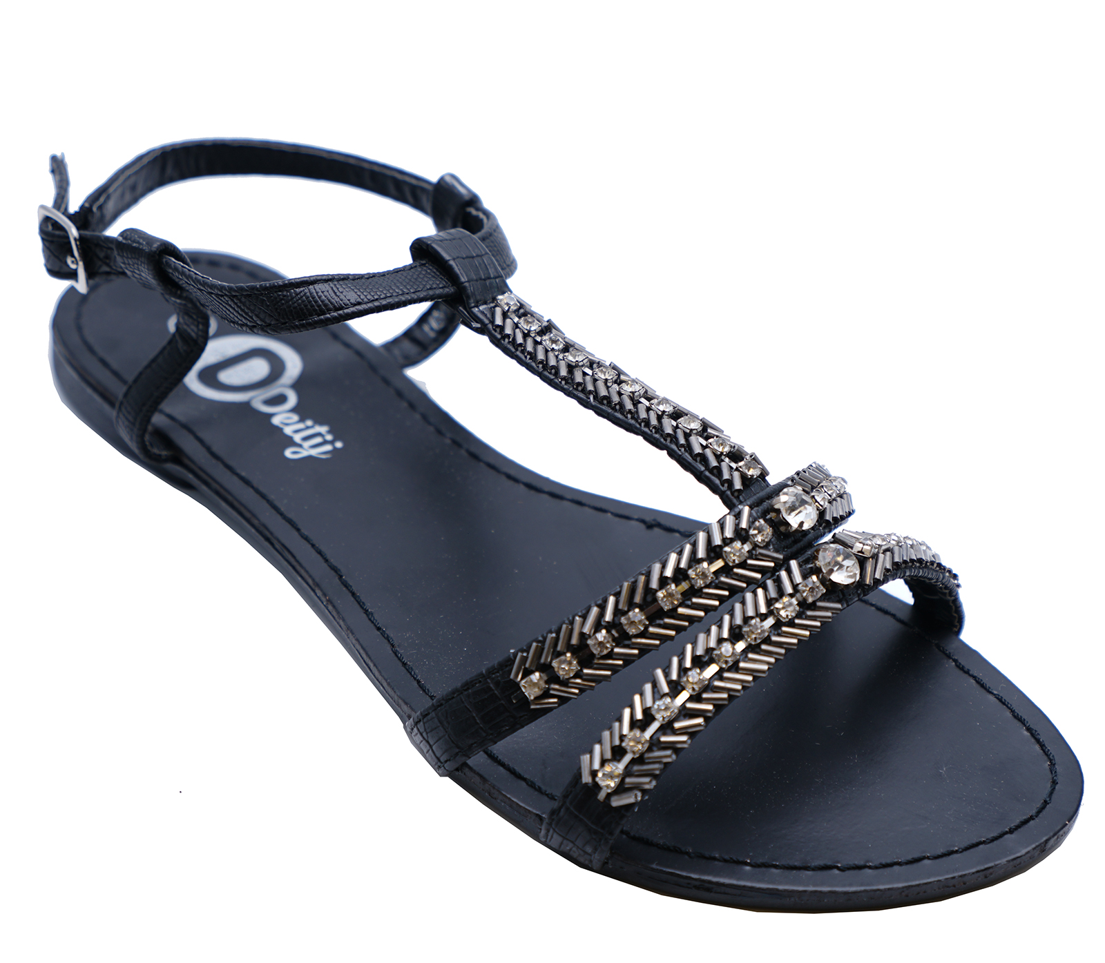 LADIES FLAT BLACK T-BAR FLIP-FLOP SUMMER SANDALS COMFY DIAMANTE SHOES SIZES 2-8 | eBay