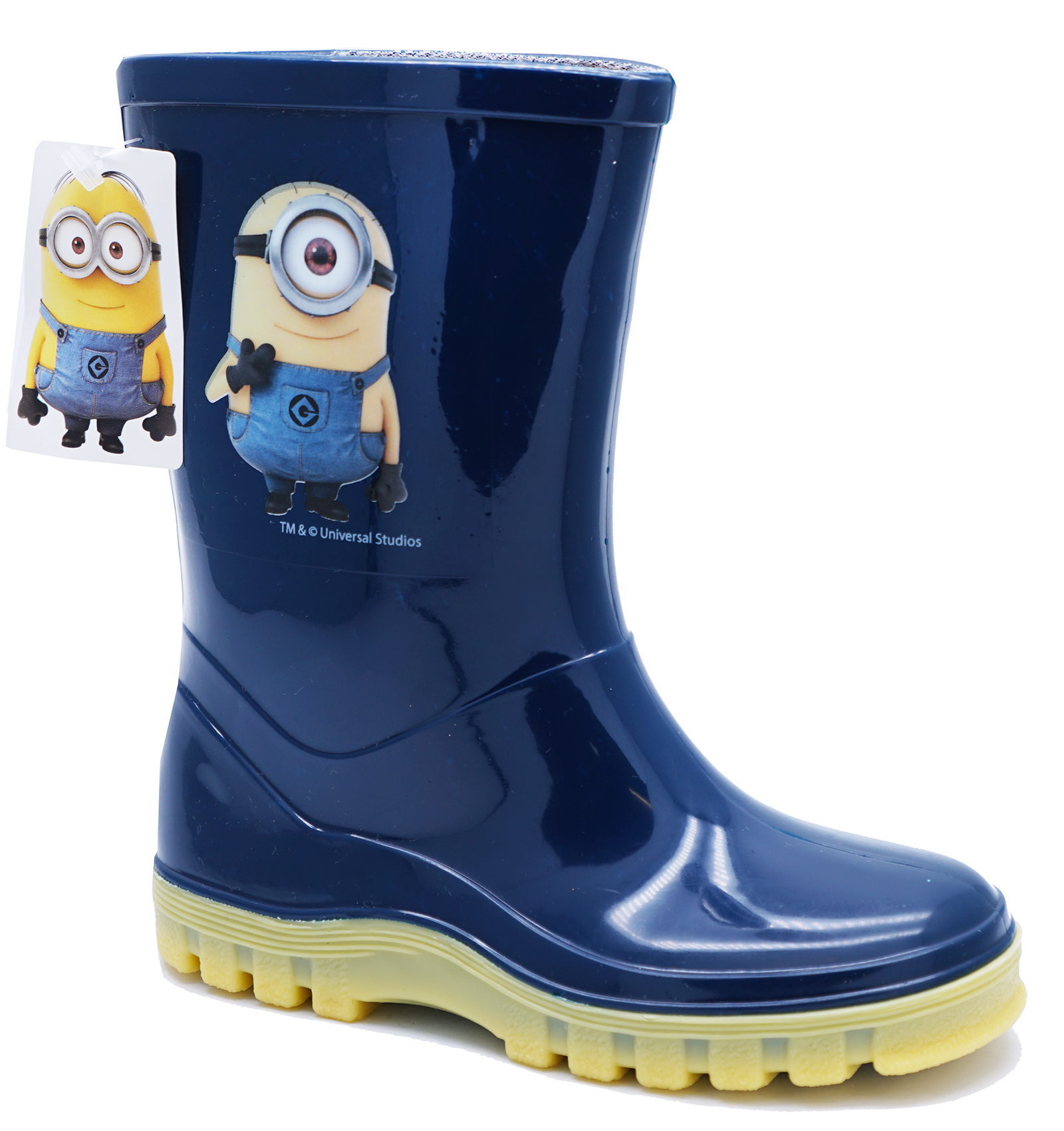 BOYS KIDS CHILDRENS NAVY MINION  SPLASH WELLIE RAIN 