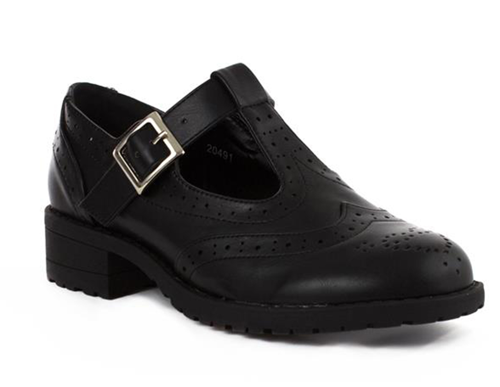 GIRLS CHILDRENS TBAR BLACK BUCKLE SCHOOL PUMPS SMART FLAT