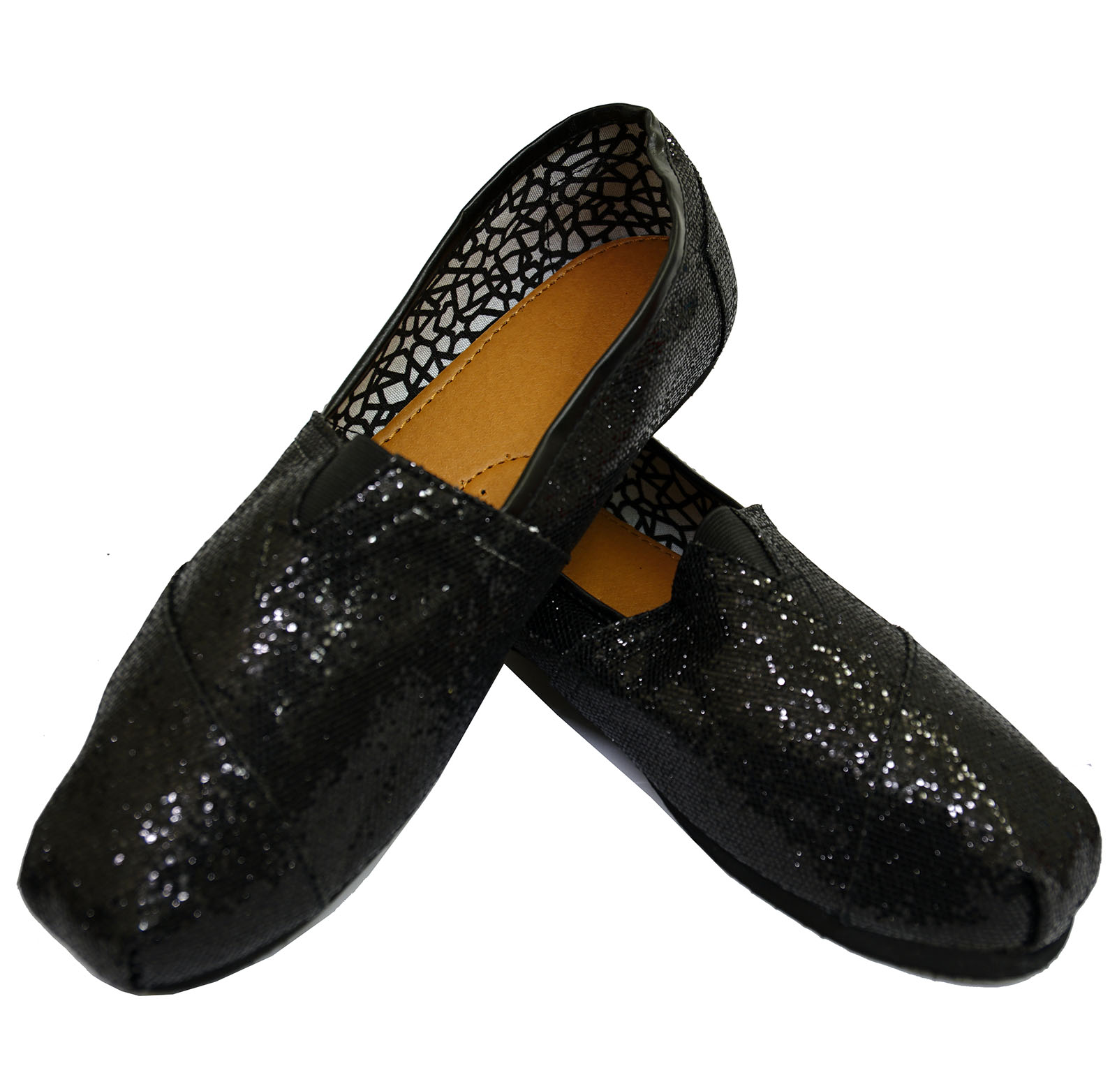ladies black flat sparkly shoes