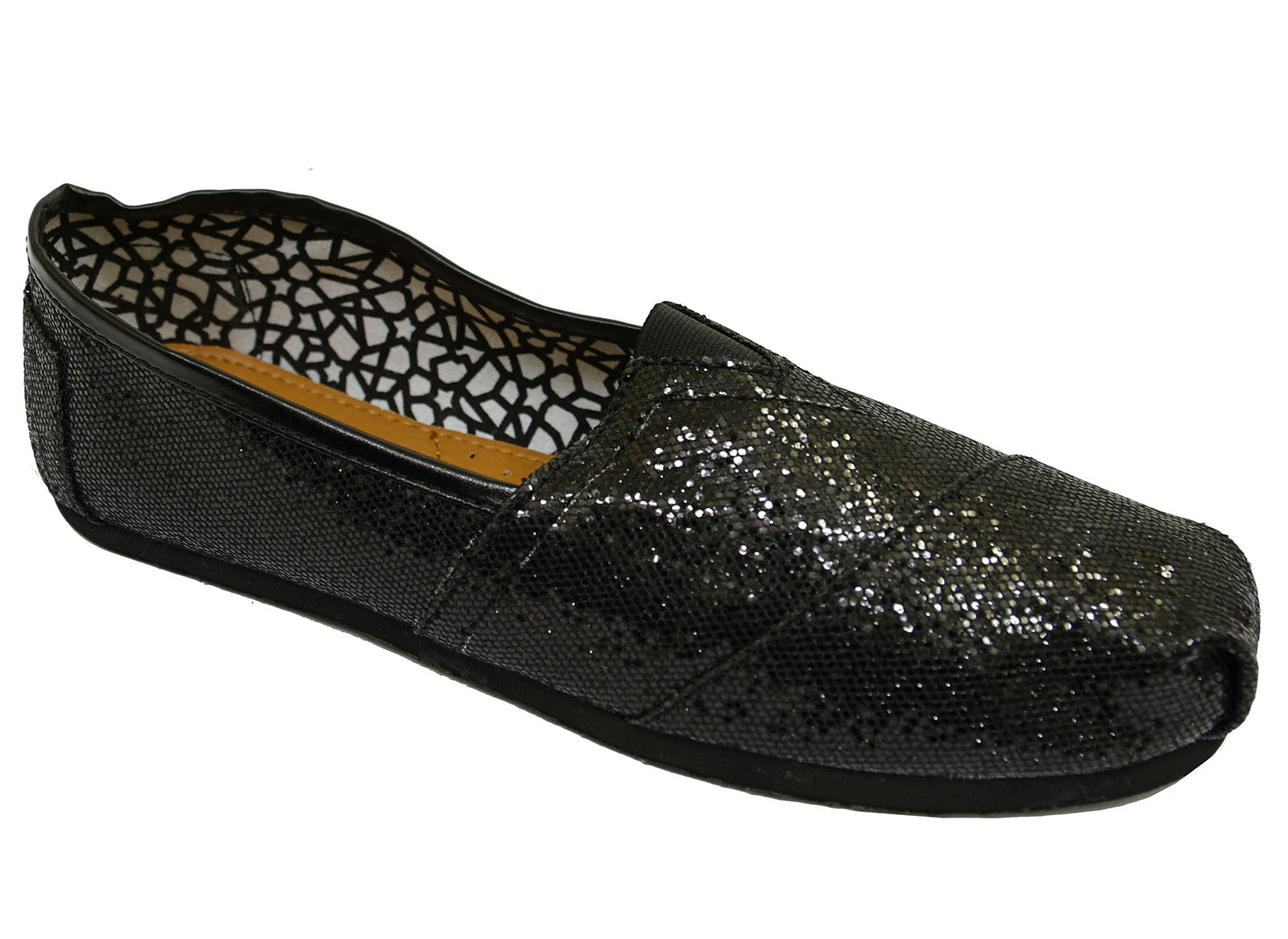ladies black flat sparkly shoes