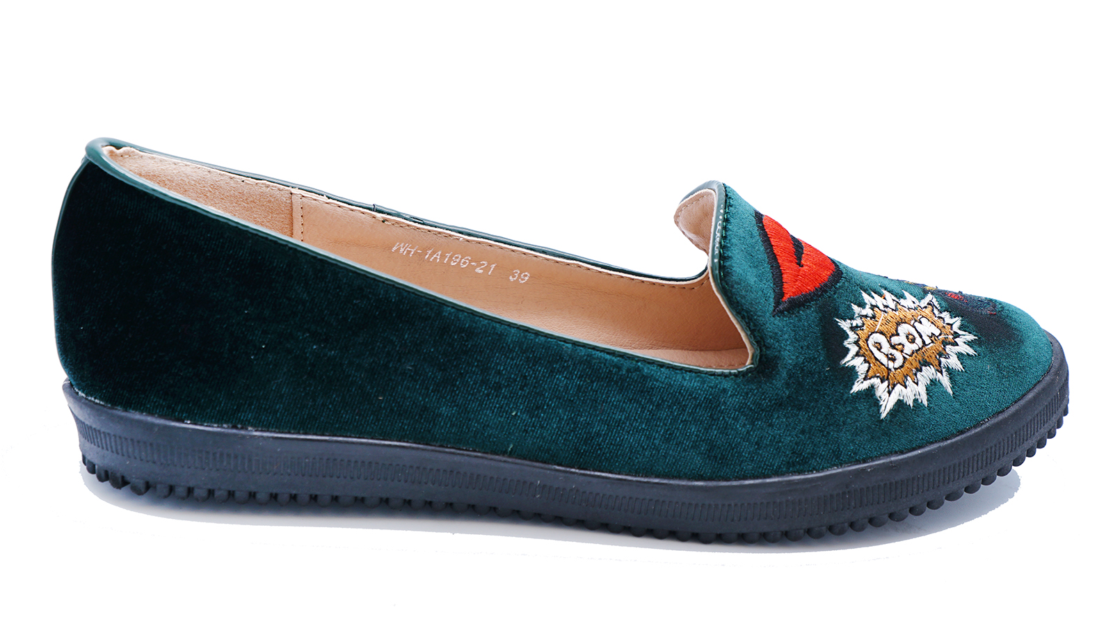 LADIES FLAT GREEN FAUXVELVET PUMPS SLIPON BALLERINA